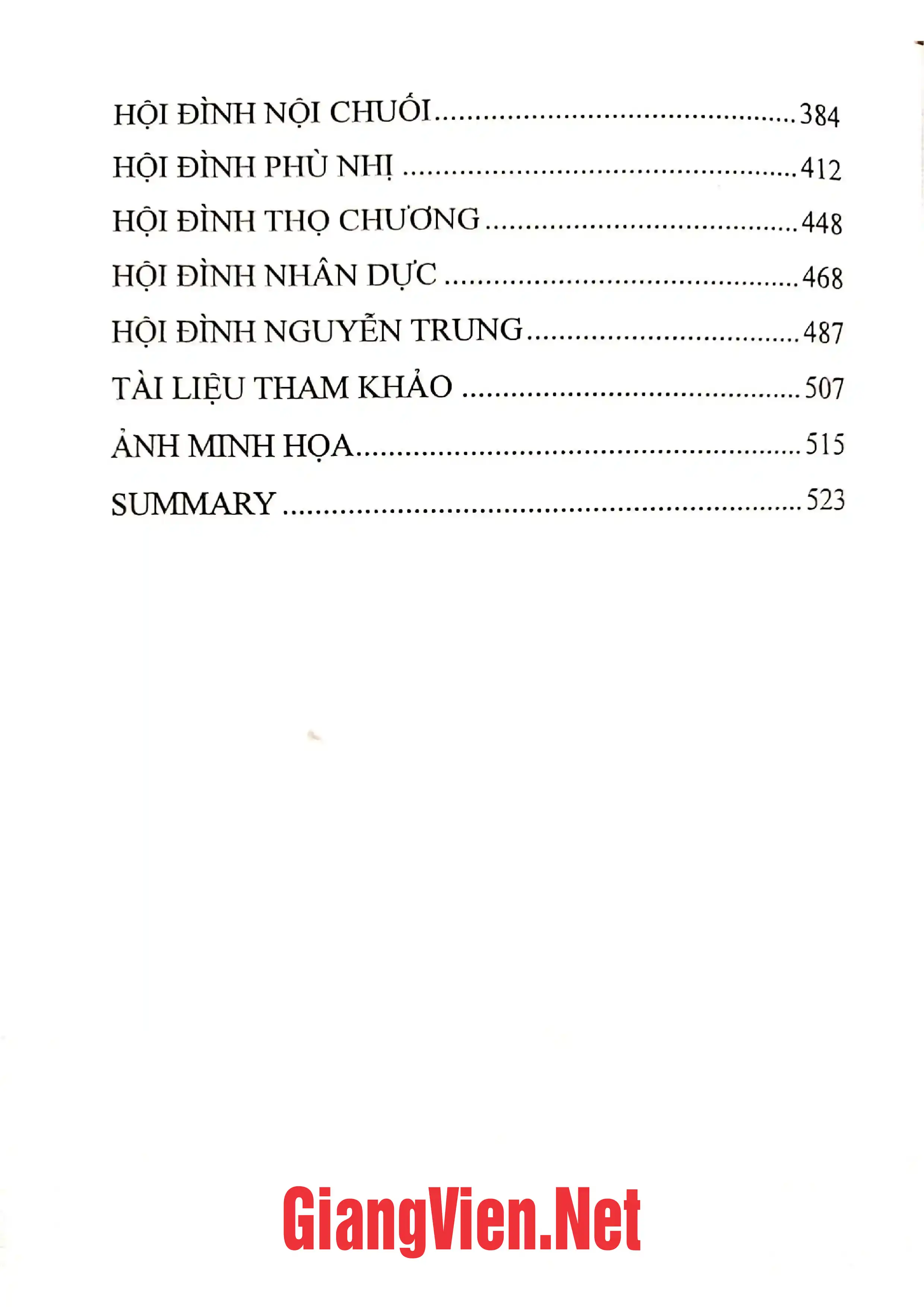 Mục lục chi tiết trang 1 sách Hội làng cổ truyền tỉnh Hà Nam tập II