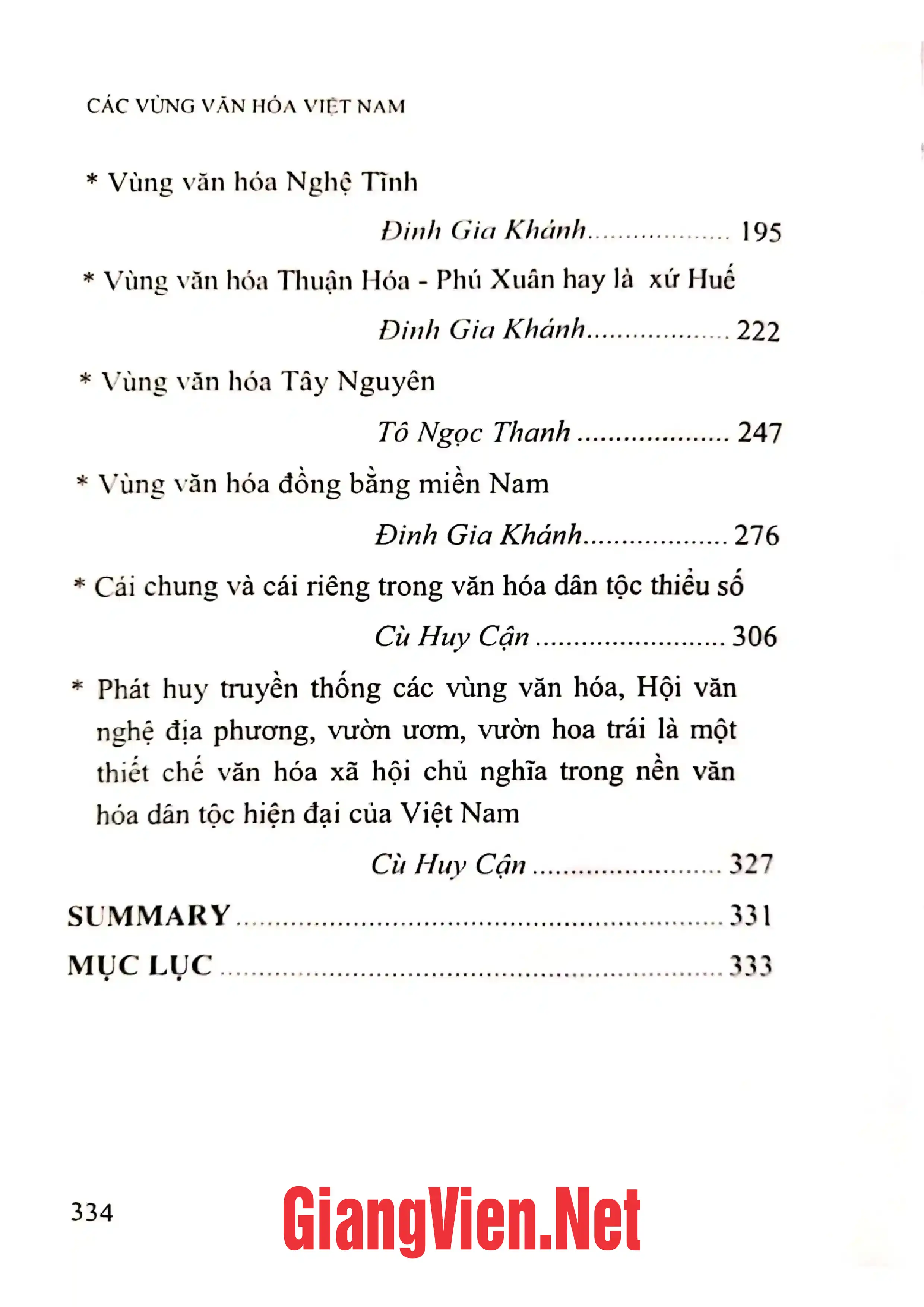 Mục lục chi tiết trang 1 sách Các vùng văn hóa Việt Nam