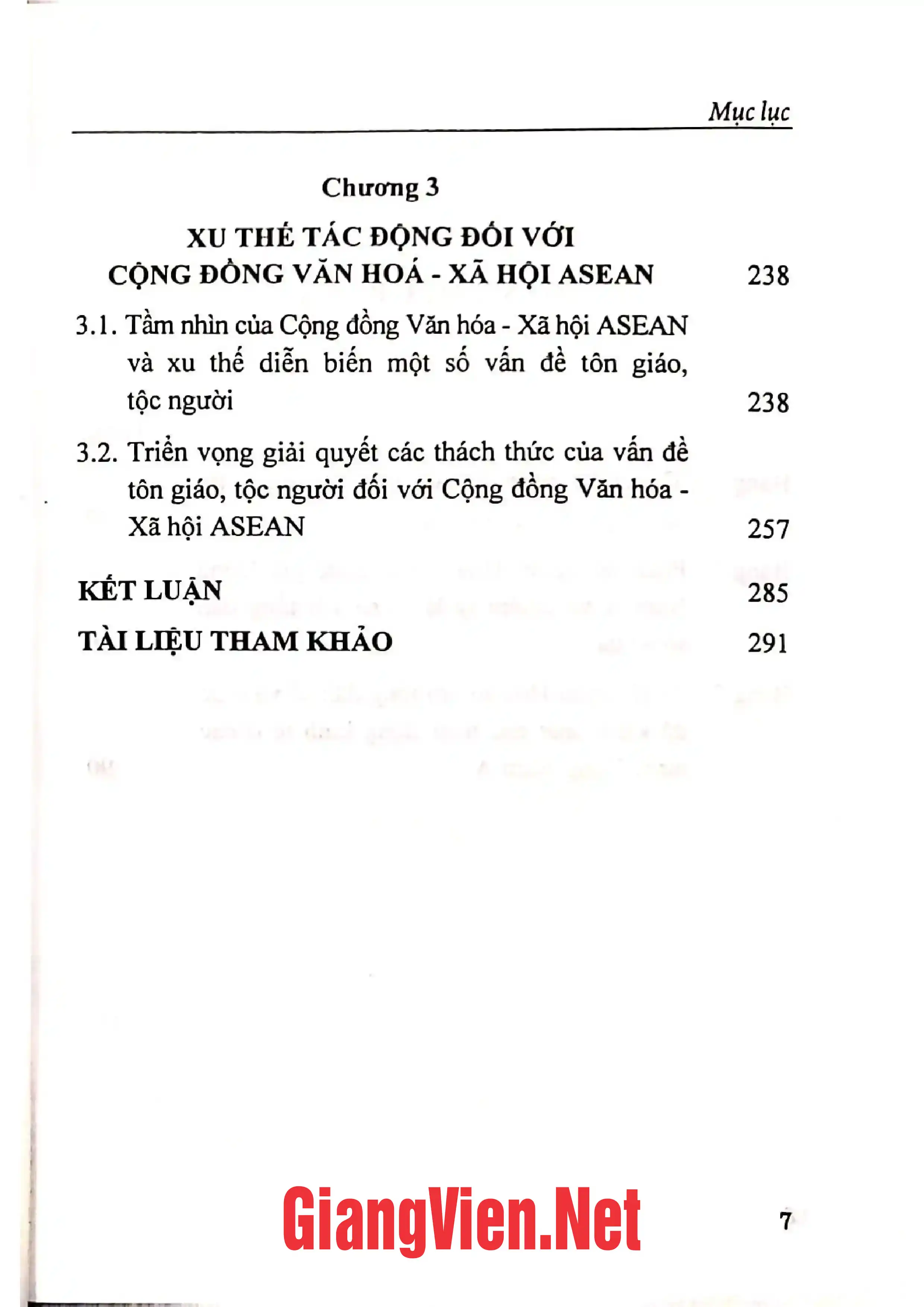 Mục lục chi tiết trang 2 sách Tác động của đa dạng tôn giáo, tộc người ở Đông Nam á đối với cộng đồng văn hóa- xã hội Asean