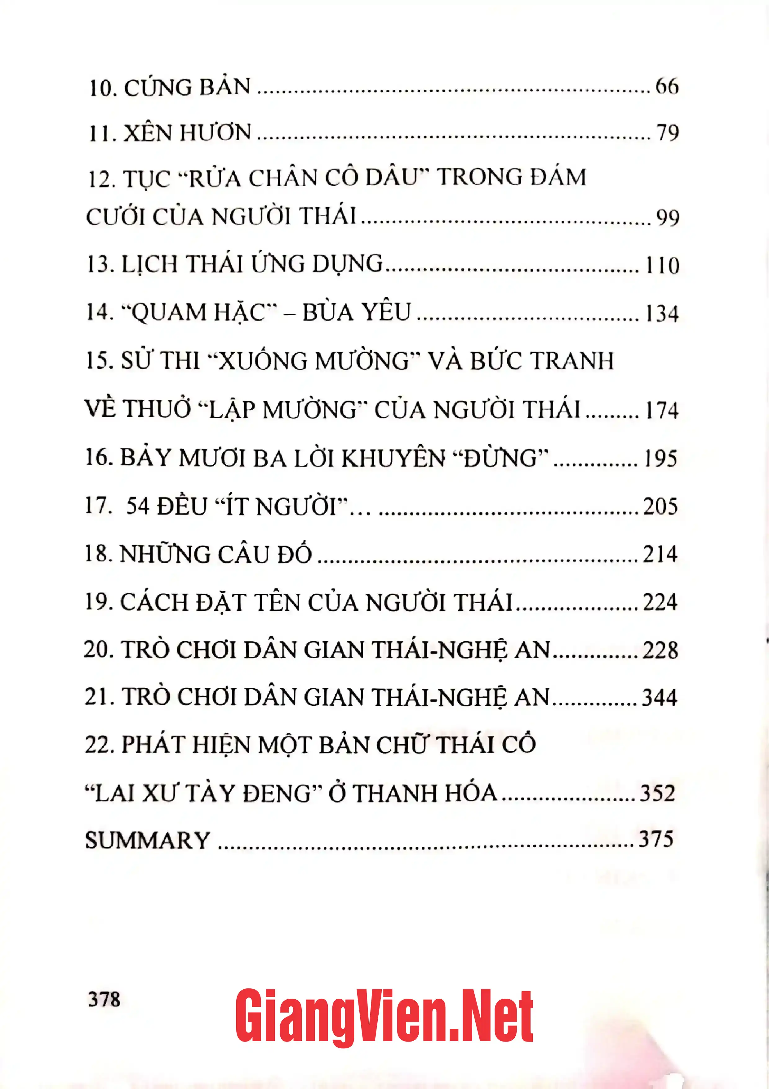 Mục lục chi tiết trang 1 sách Văn hóa Thái tìm hiểu và khám phá tập 3 Khảo sát giới thiệu