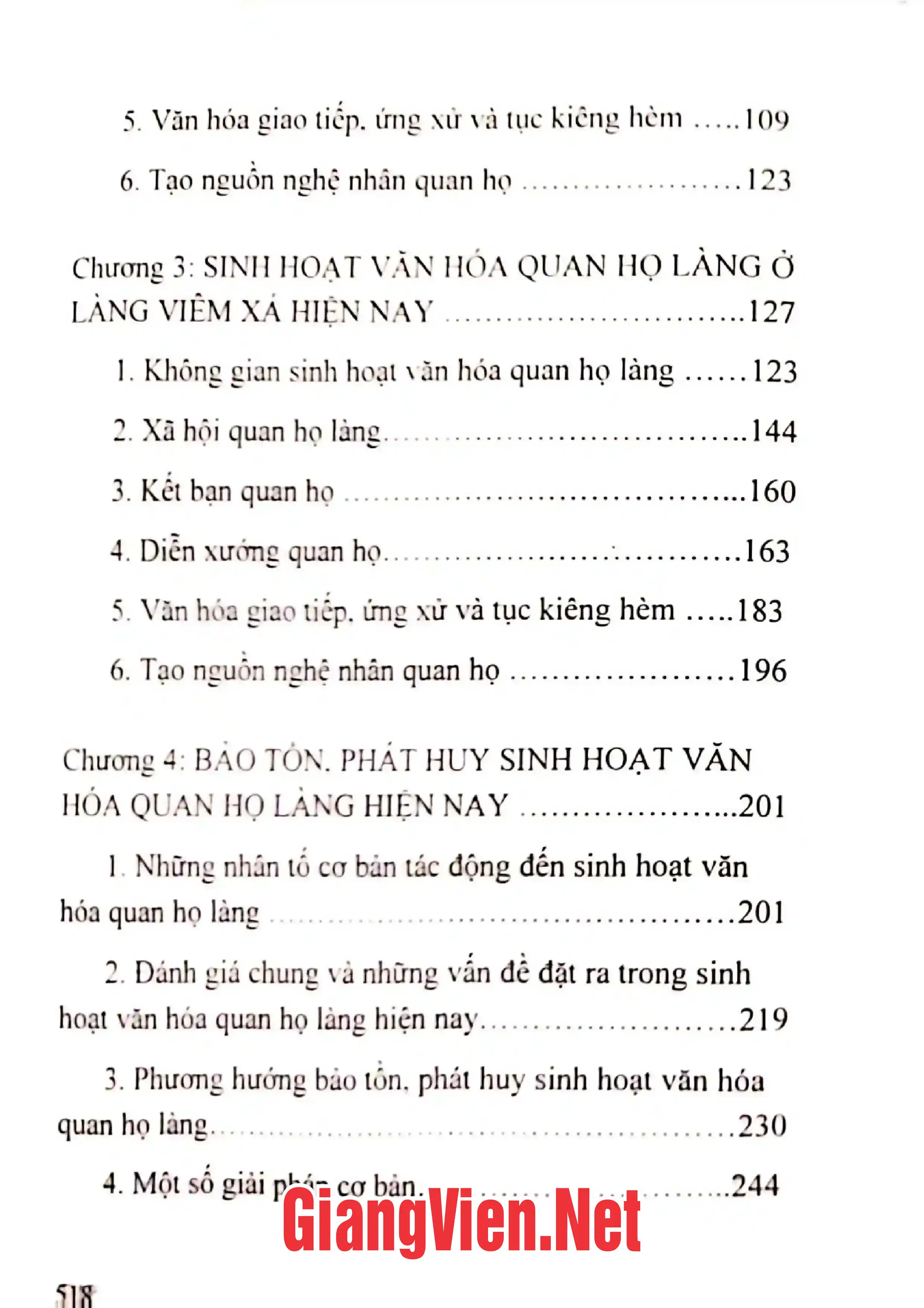 Mục lục chi tiết trang 1 sách Sinh hoạt văn hóa quan họ làng nghiên cứu