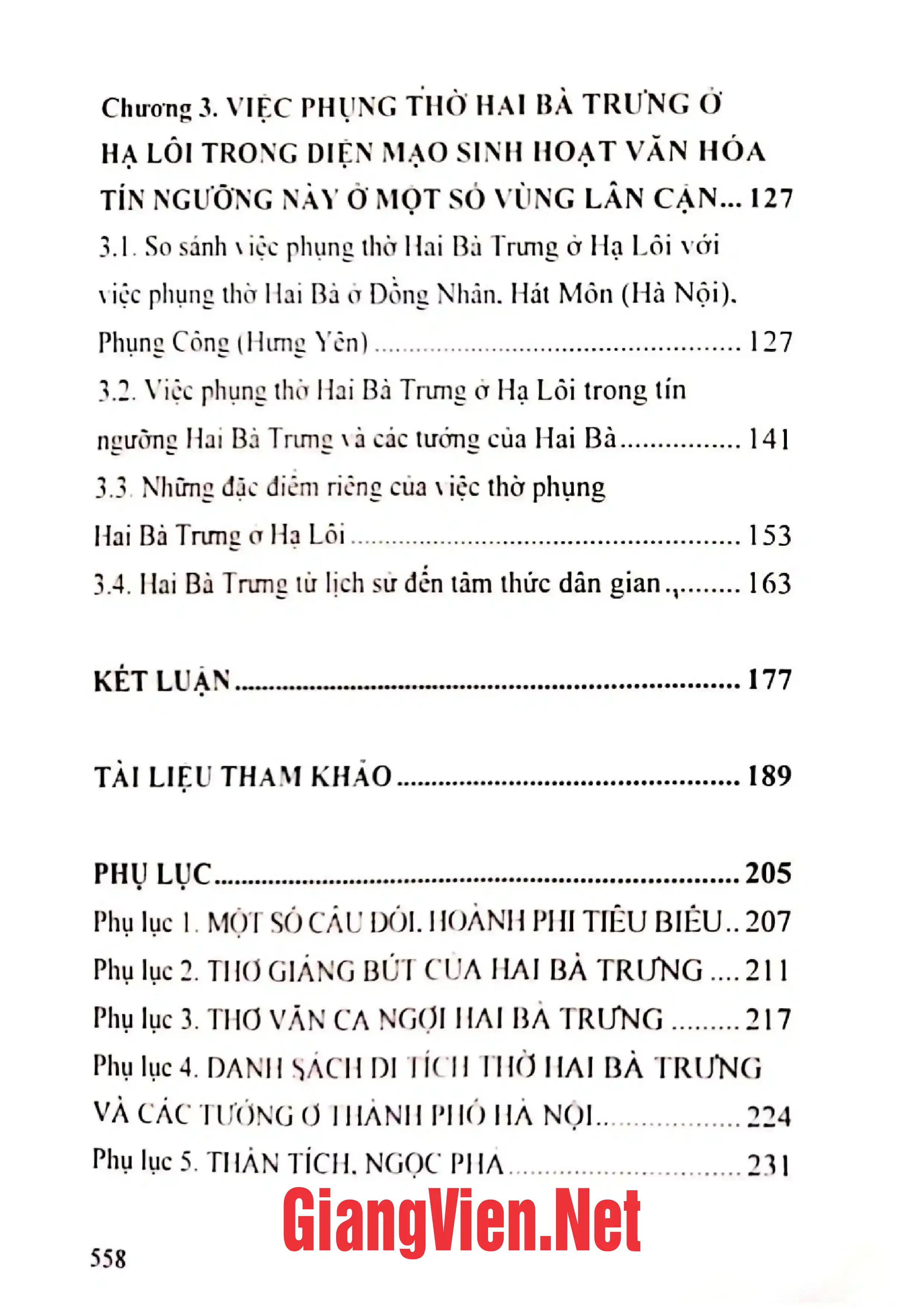 Mục lục chi tiết trang 1 sách Việc phụng thờ Hai Bà Trưng ở làng Hạ Lôi, xã Mê Linh, huyện Mê Linh, thành phố Hà Nội Nghiên cứu
