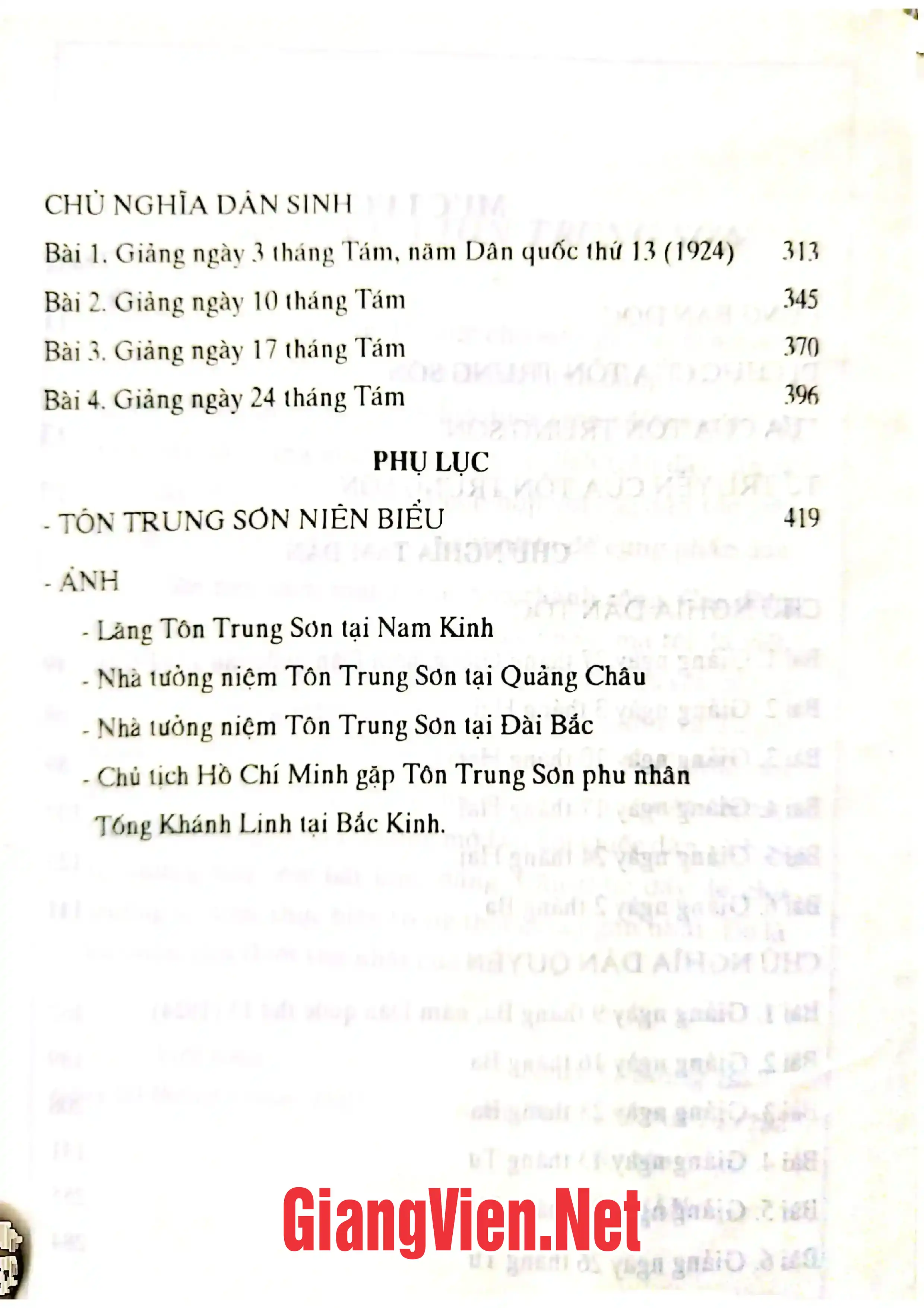Mục lục chi tiết trang 1 sách Chủ nghĩa Tam dân