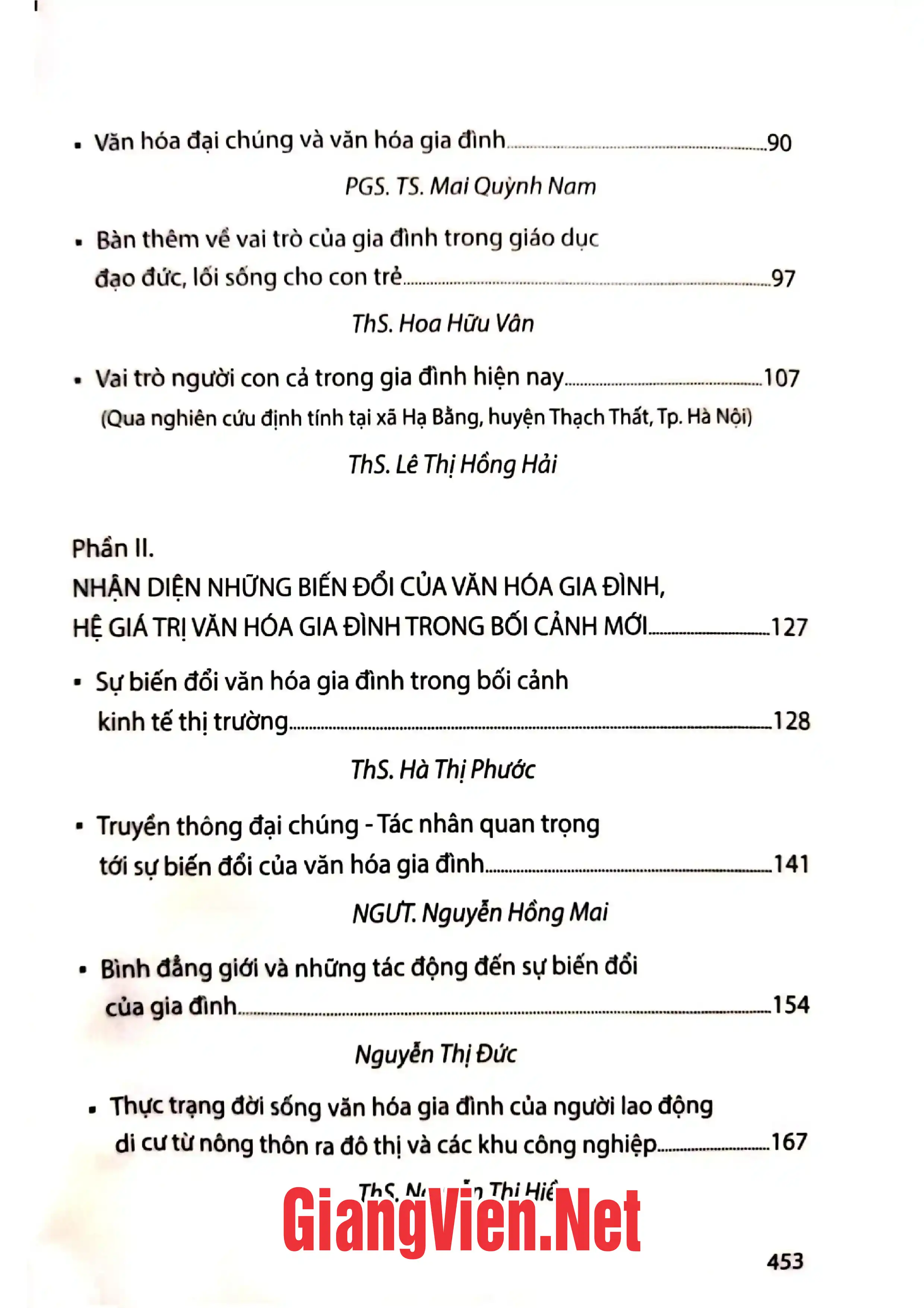 Mục lục chi tiết trang 1 sách Văn hóa gia đình trong xã hội đương đại