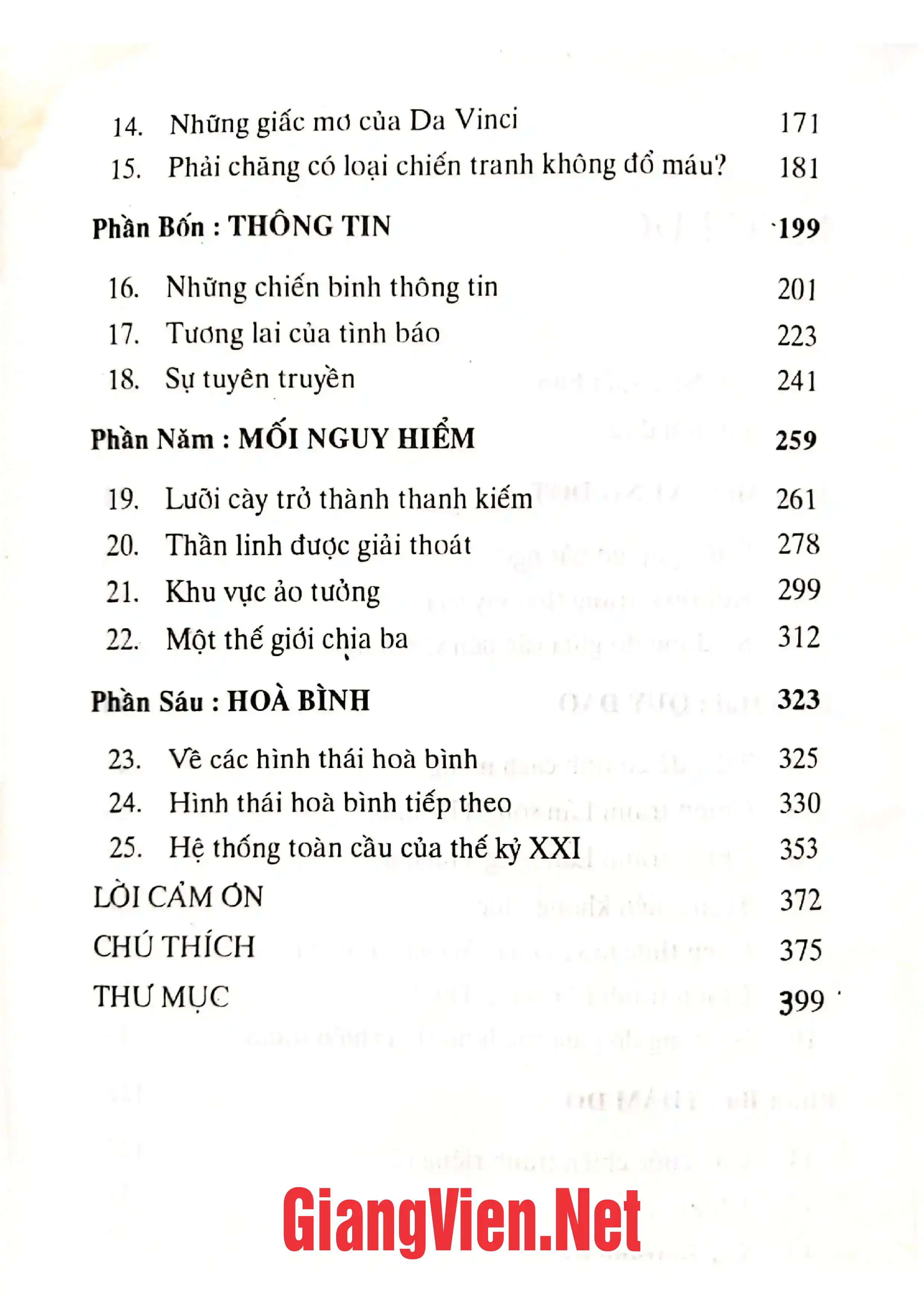 Mục lục chi tiết trang 1 sách Chiến tranh và chống chiến tranh, Sự sống còn của loài người ở buổi bình minh của thế kỷ XXI