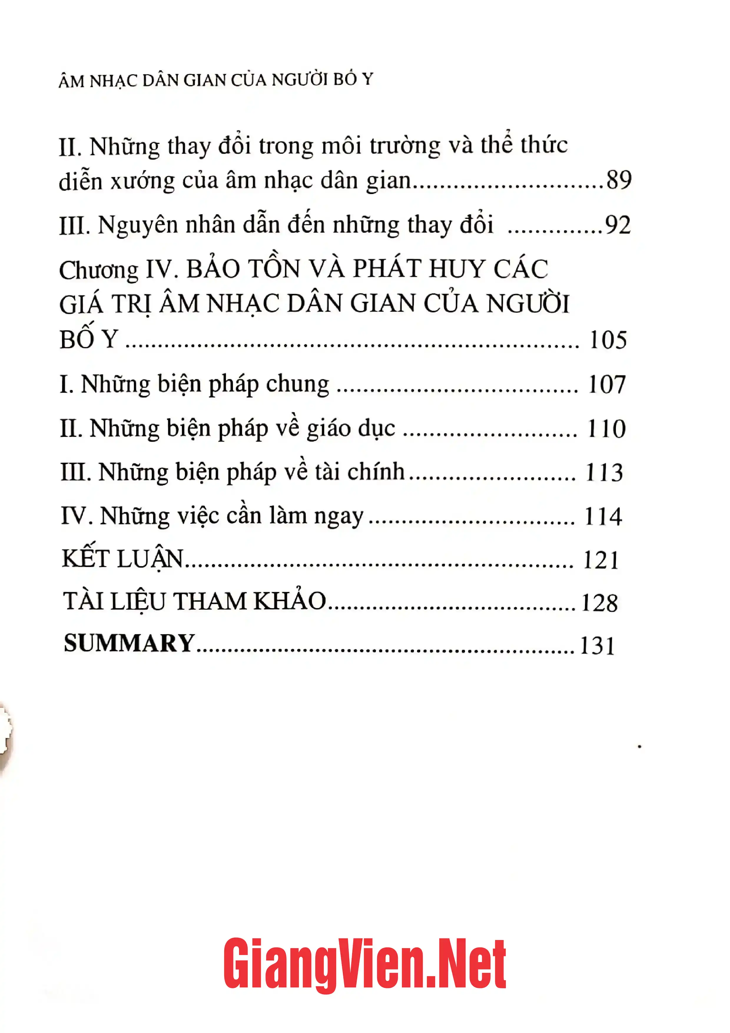 Mục lục chi tiết trang 1 sách Âm nhạc dân gian của người Bố y