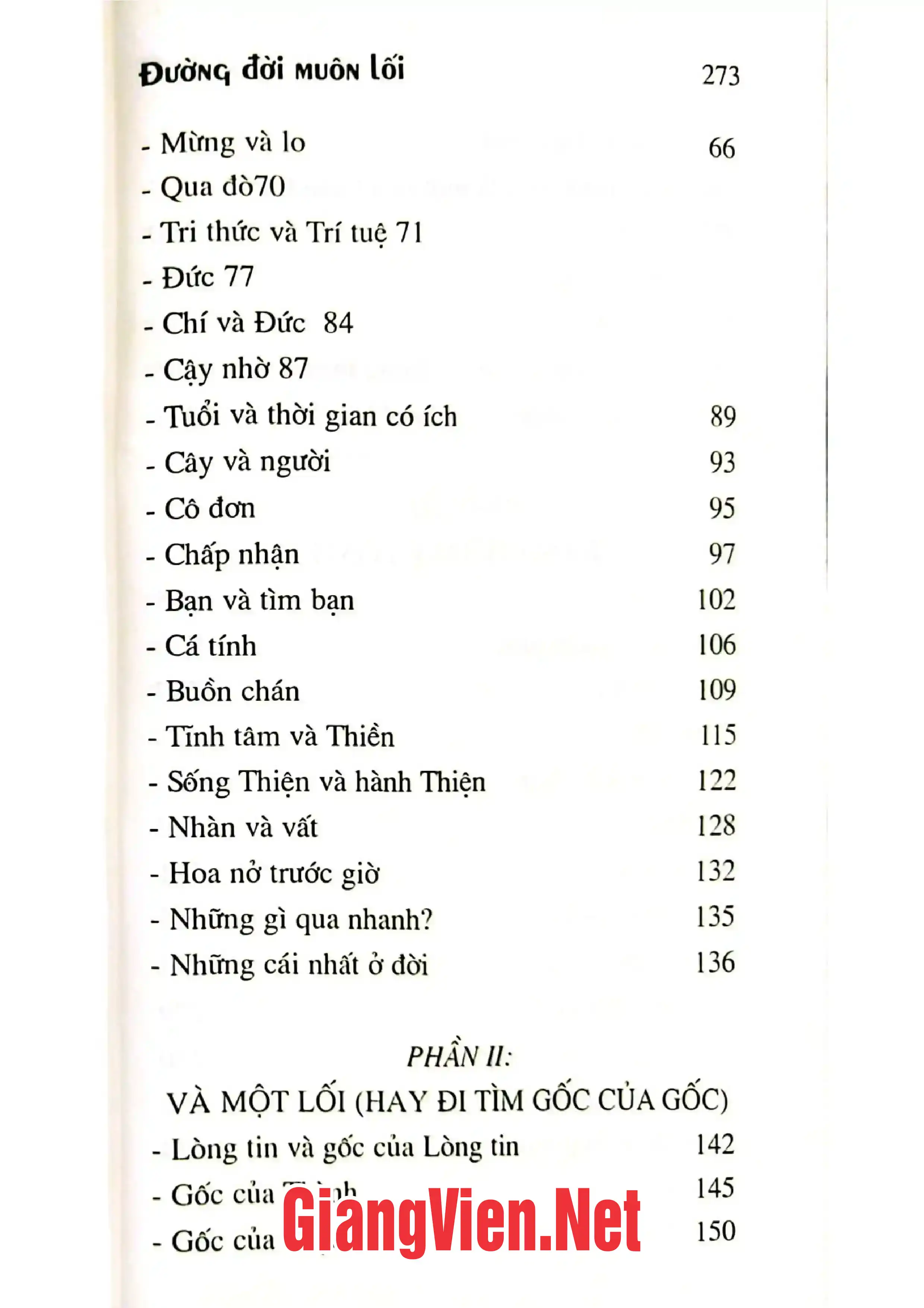 Mục lục chi tiết trang 1 sách Đường đời muôn lối