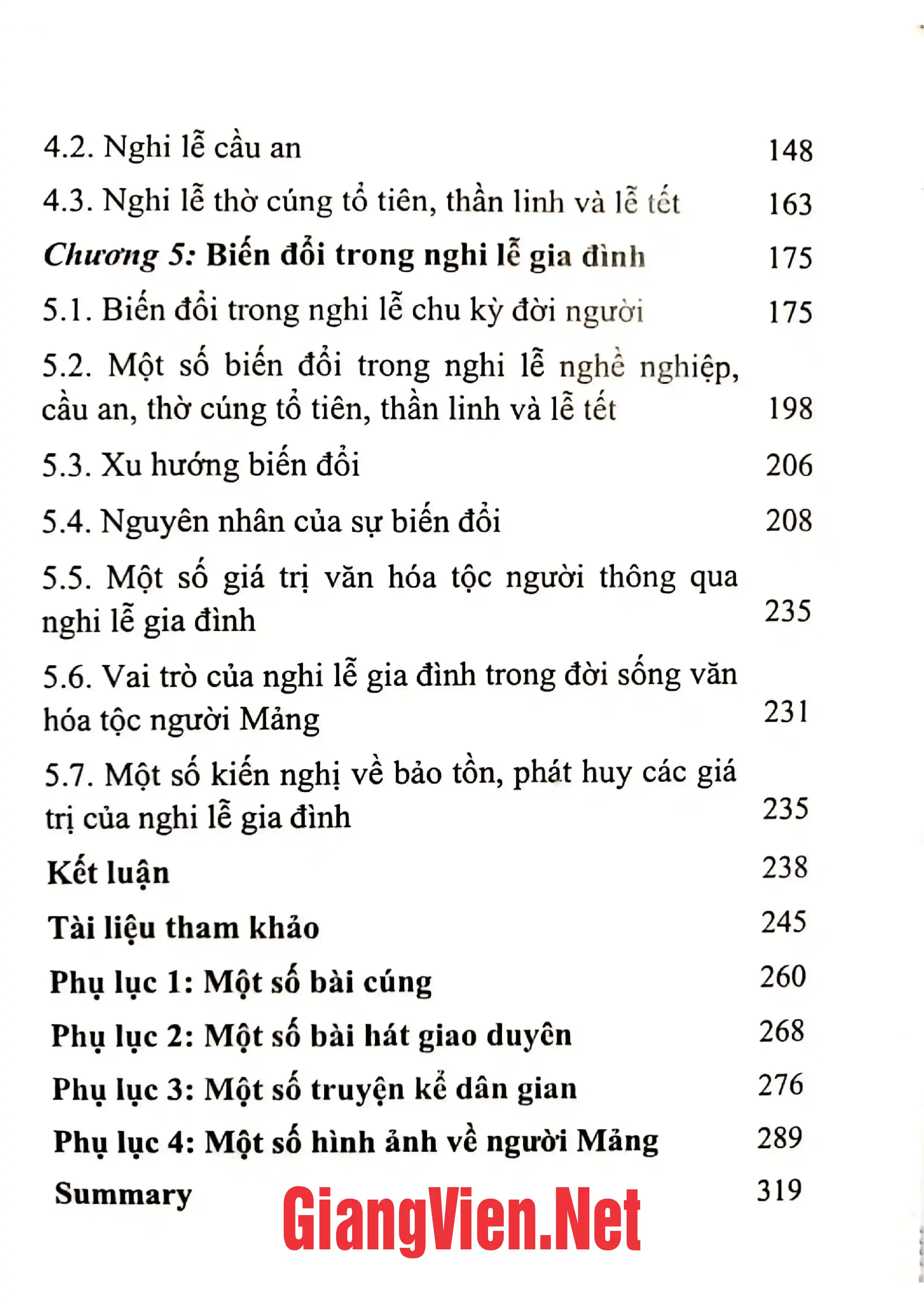 Mục lục chi tiết trang 1 sách Nghi lễ Gia đình của người Mảng ở Việt Nam