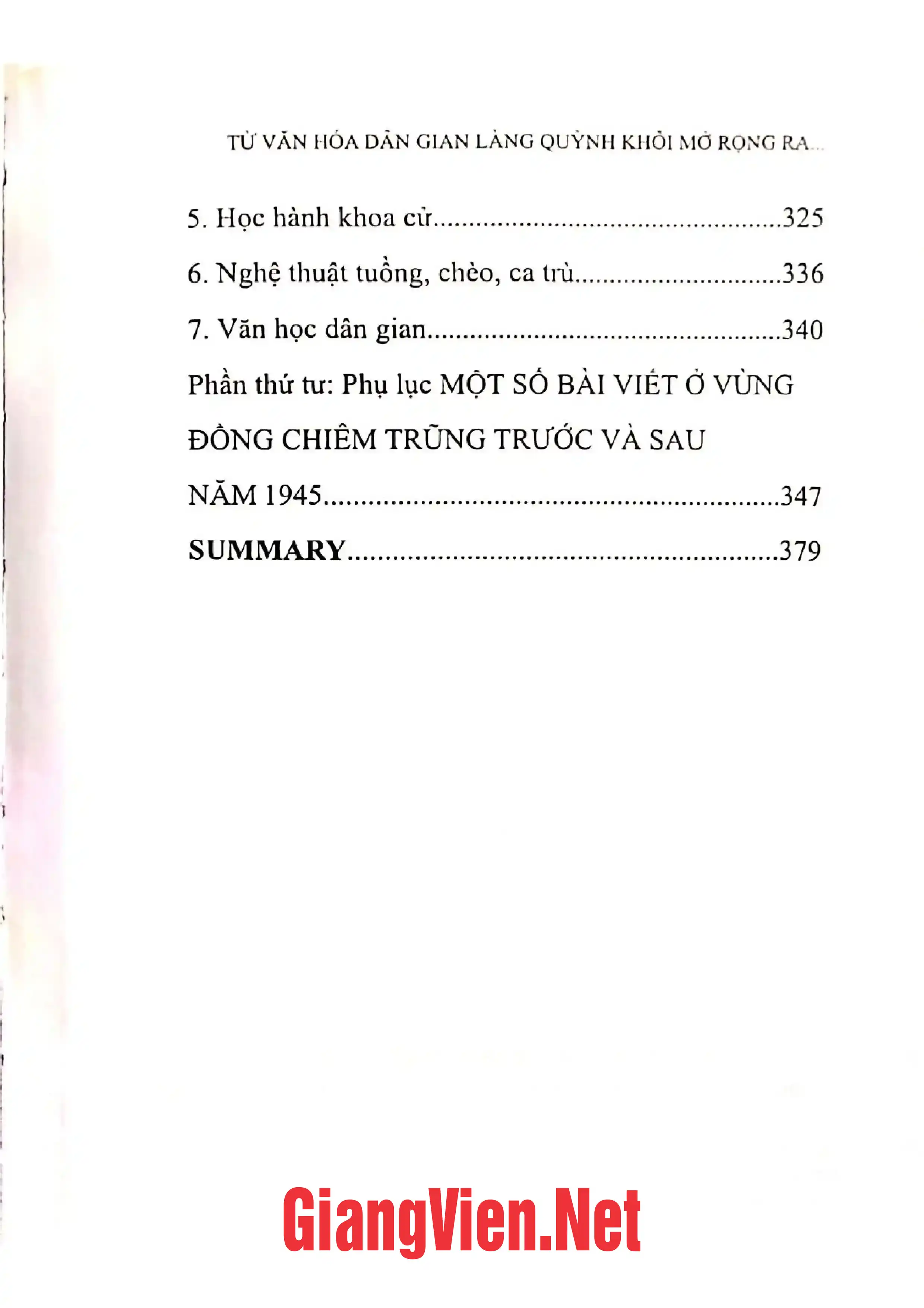 Mục lục chi tiết trang 2 sách Từ văn hóa dân gian làng Quỳnh Khôi mở ra văn hóa dân gian vùng đồng chiêm trũng trước cách mạng tháng 8 năm 1945