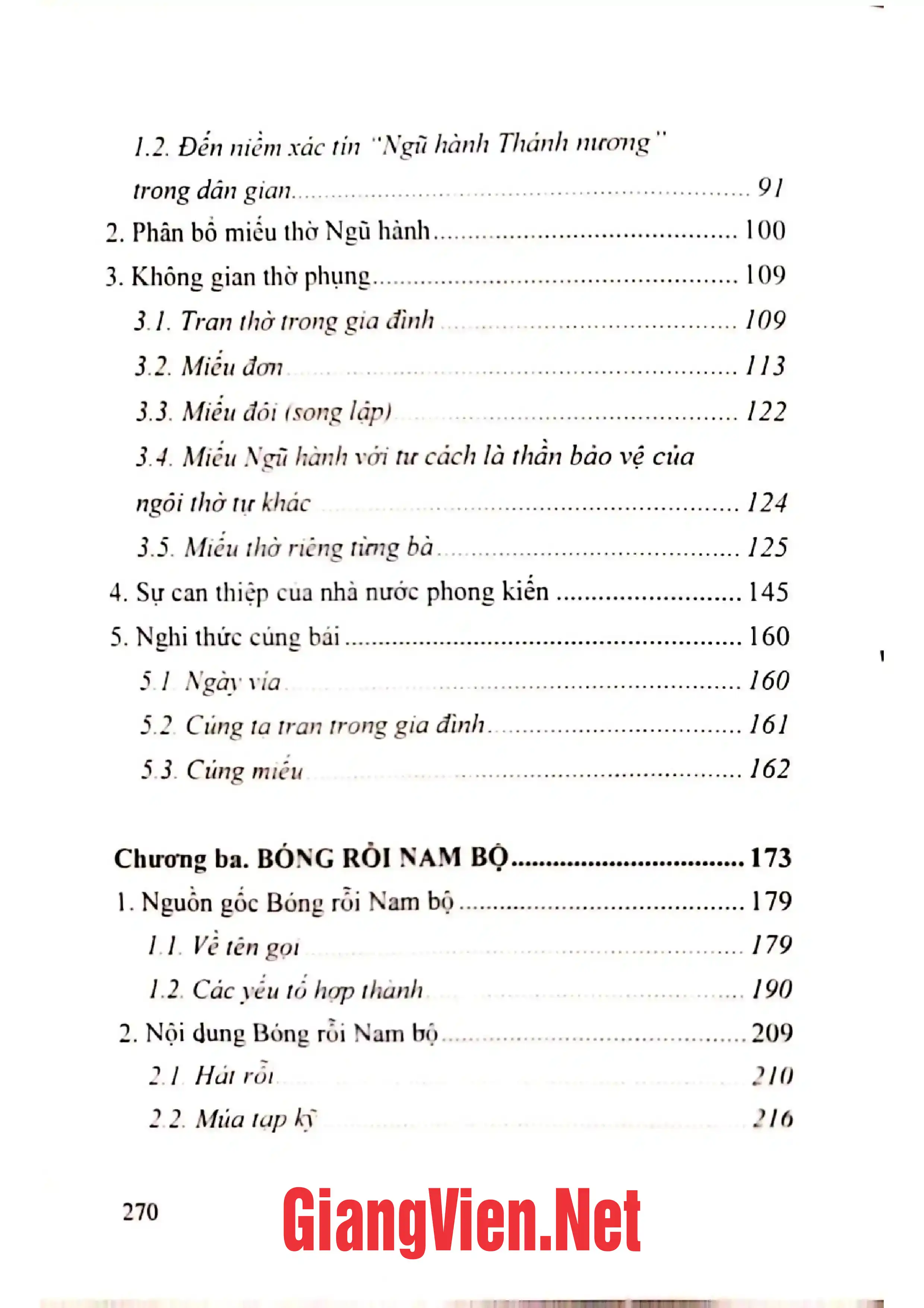 Mục lục chi tiết trang 1 sách Tục thờ Bà Chúa Xứ - ngũ hành và nghi lễ bóng rỗi Nam bộ