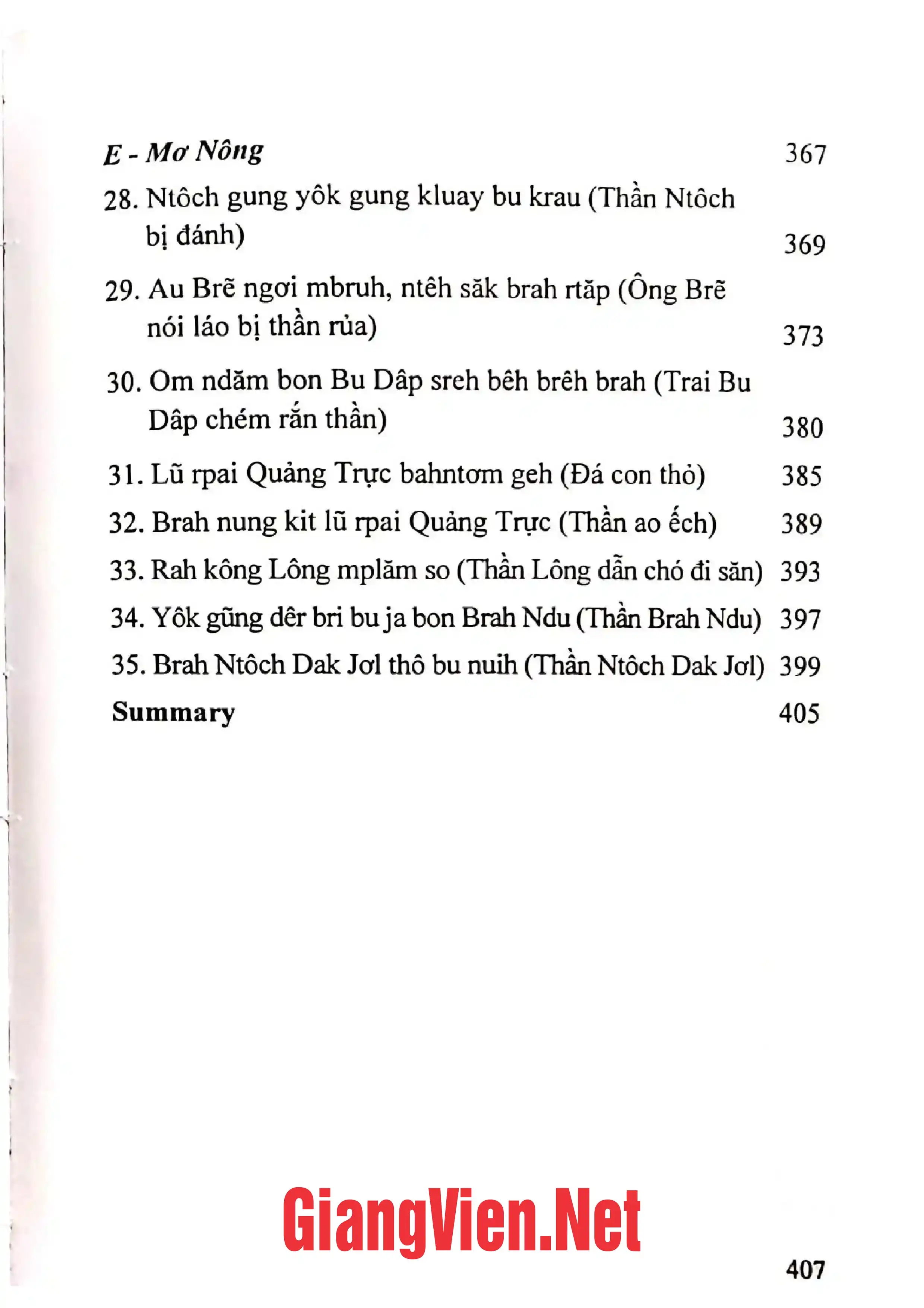 Mục lục chi tiết trang 2 sách Thần thoại các dân tộc thiểu số Việt Nam Quyển 1