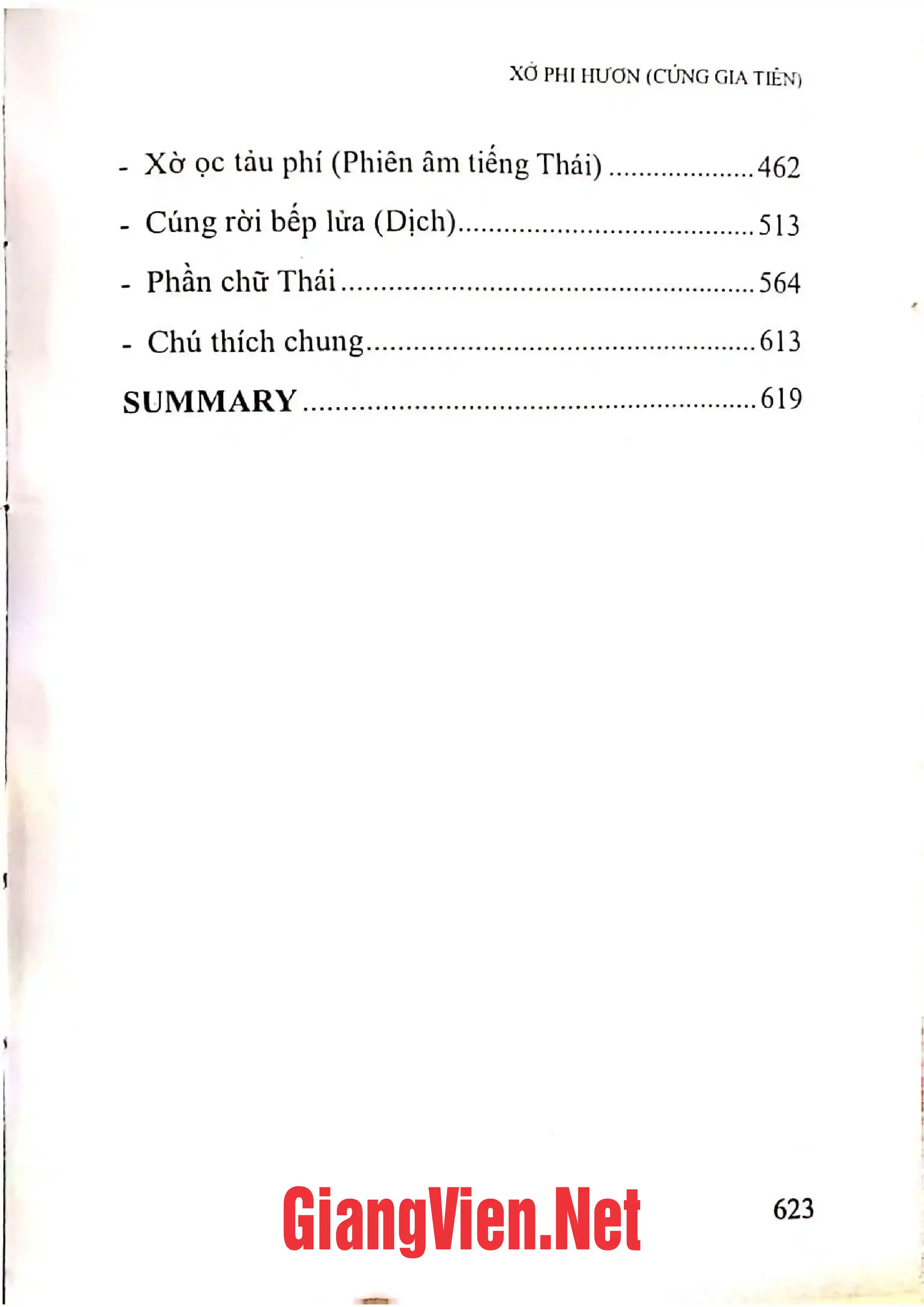Mục lục chi tiết trang 2 sách Xở Phi Hươn Cúng gia tiên