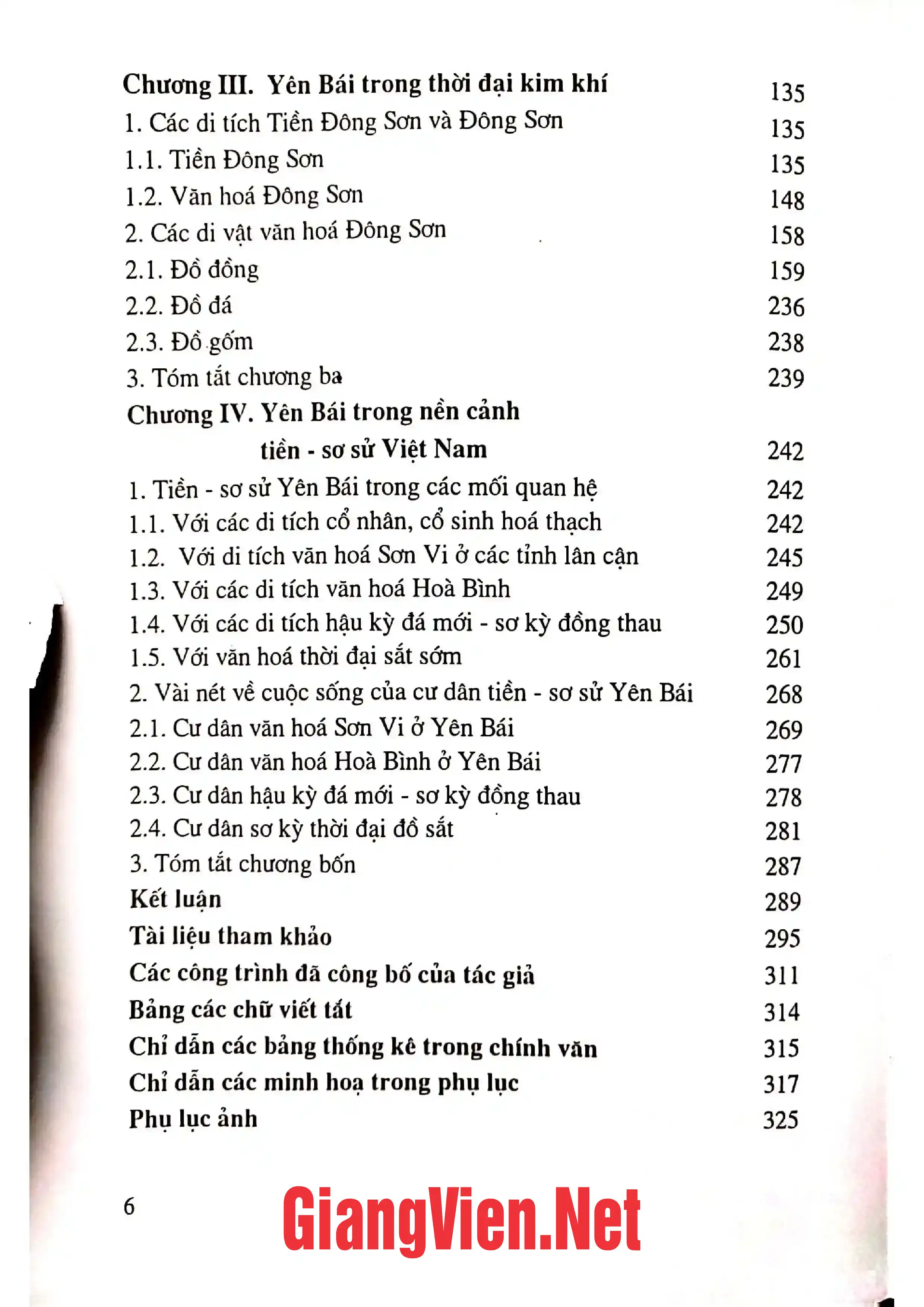 Mục lục chi tiết trang 1 sách Tiền sử và sơ sử Yên Bái