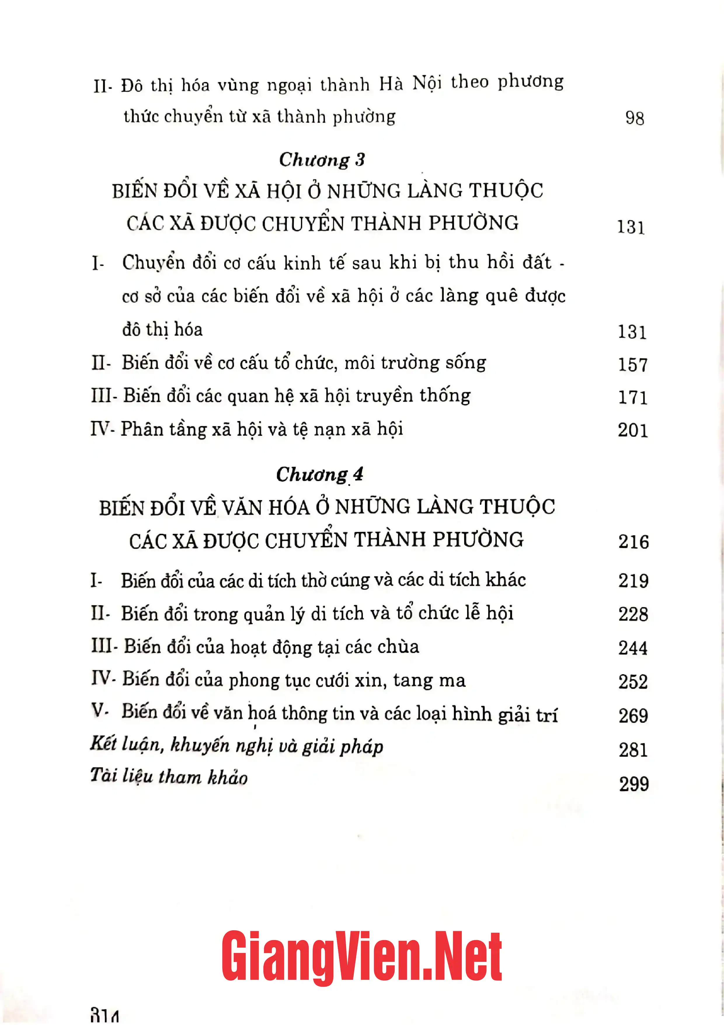 Mục lục chi tiết trang 1 sách Biến đổi về xã hội và văn hóa ở các làng quê trong quá trình đô thị hóa tại Hà Nội