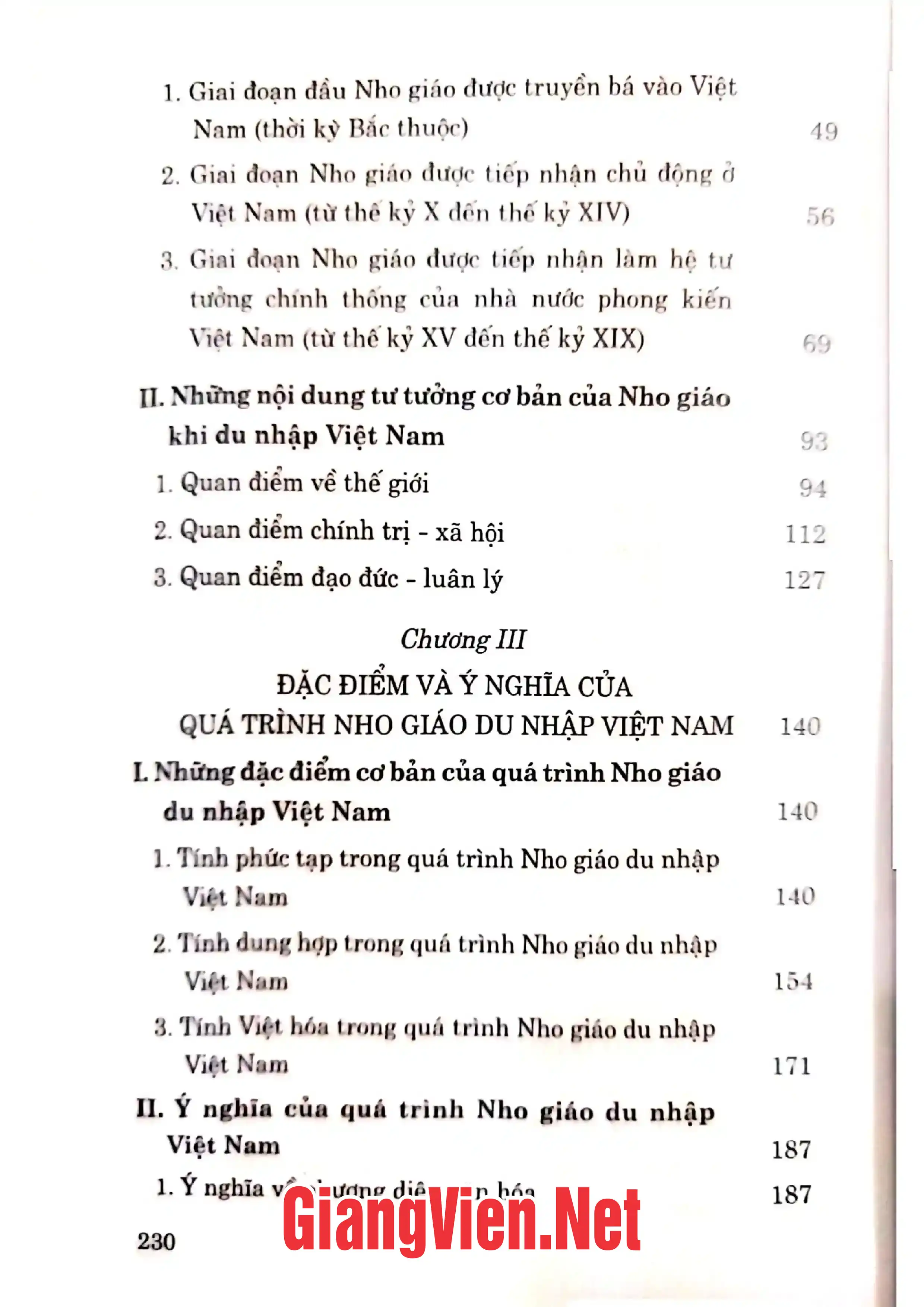 Mục lục chi tiết trang 1 sách Quá trình du nhập của Nho giáo vào Việt Nam từ đầu công nguyên đến thế kỷ XIX