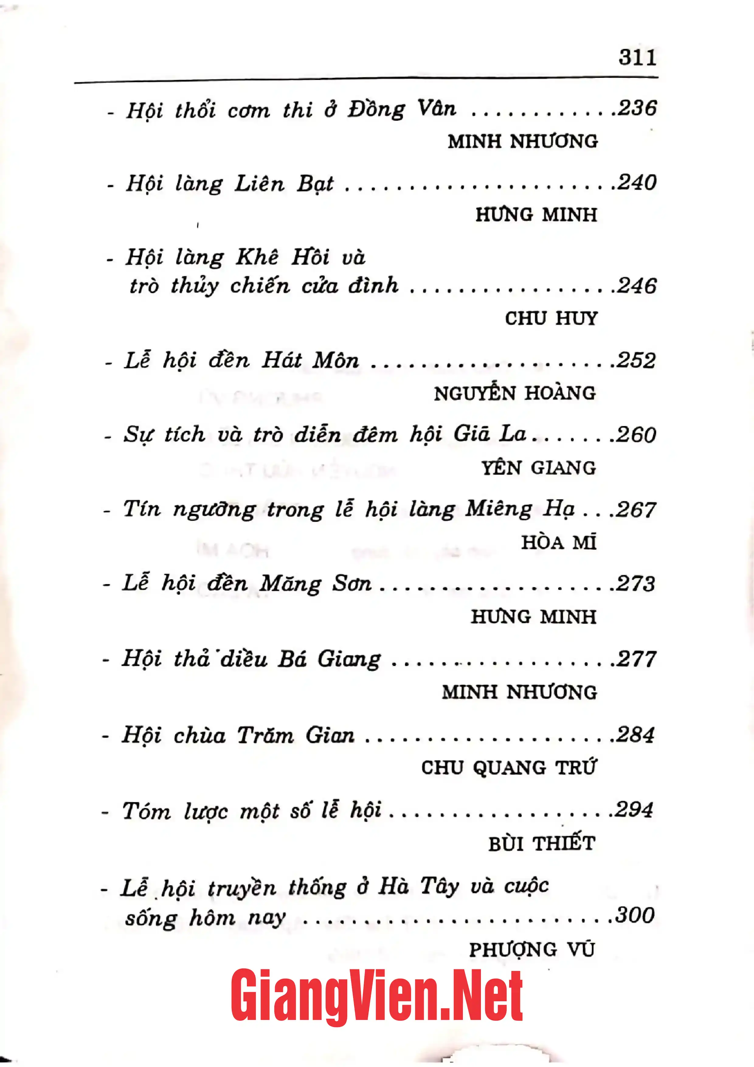 Mục lục chi tiết trang 2 sách Lễ hội cổ truyền Hà Tây