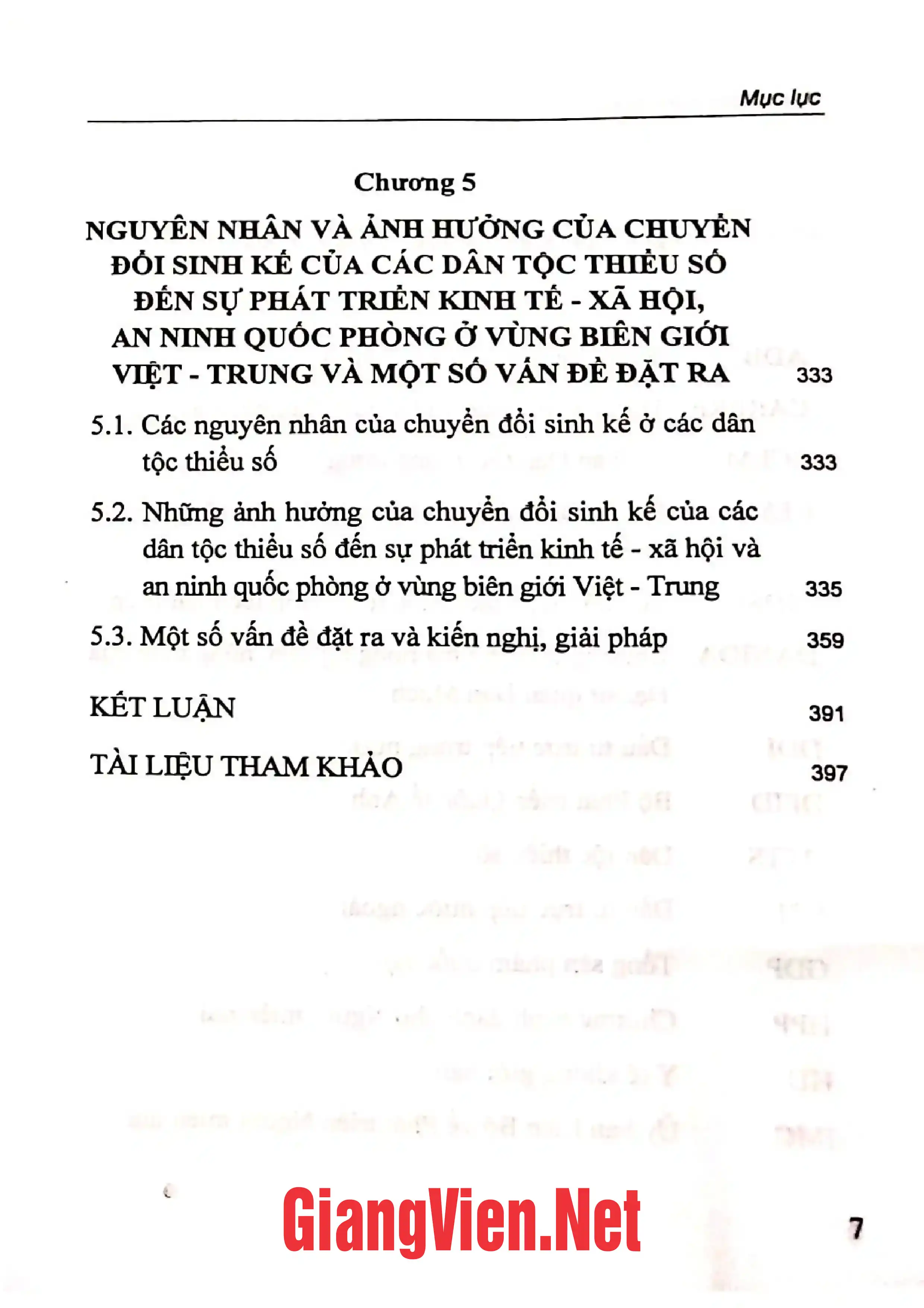 Mục lục chi tiết trang 2 sách Chuyển đổi sinh kế của các dân tộc thiểu số ở vùng biên giới Việt-Trung