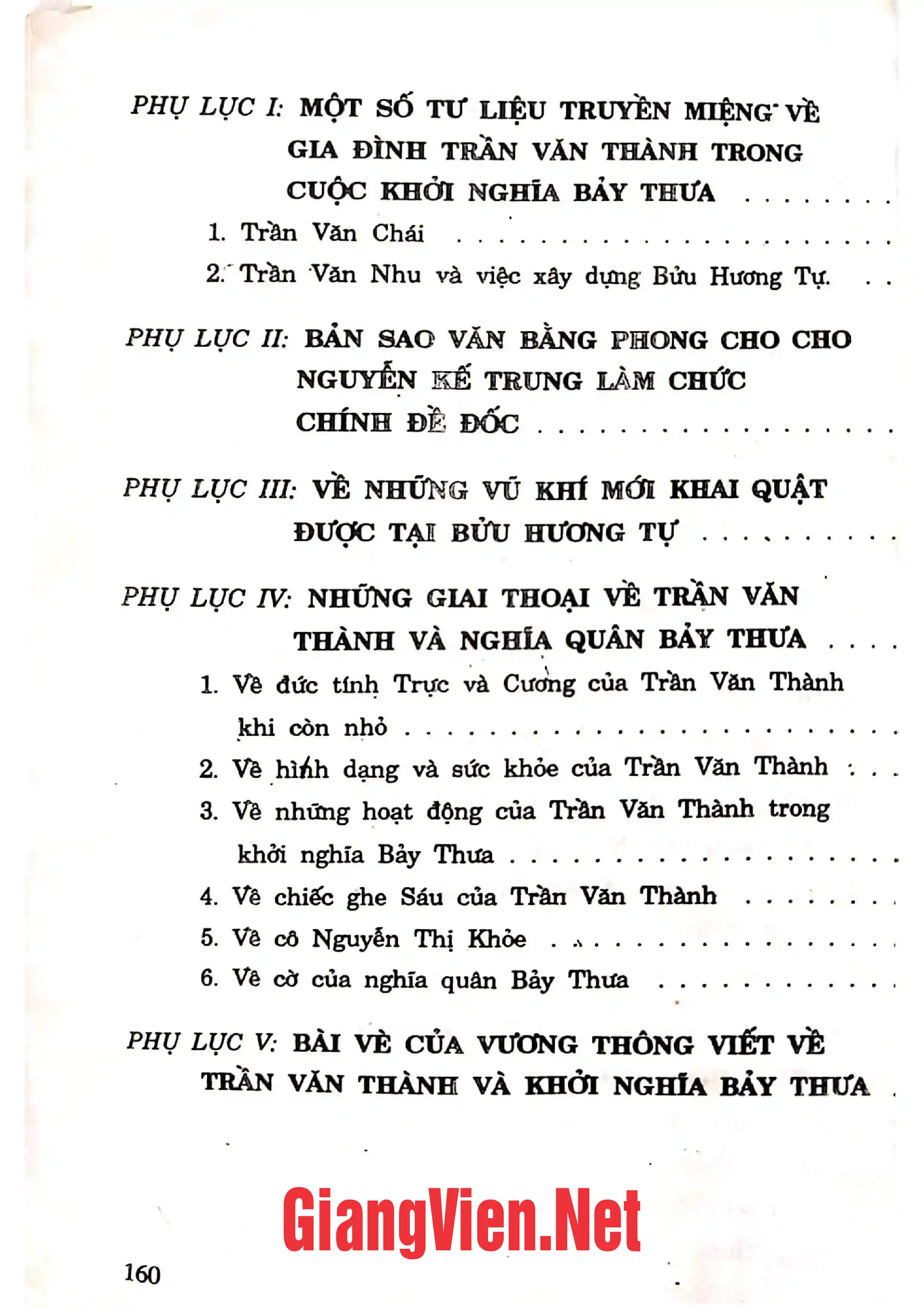 Mục lục chi tiết trang 1 sách Khởi nghĩa Bảy Thưa  1867 -1873