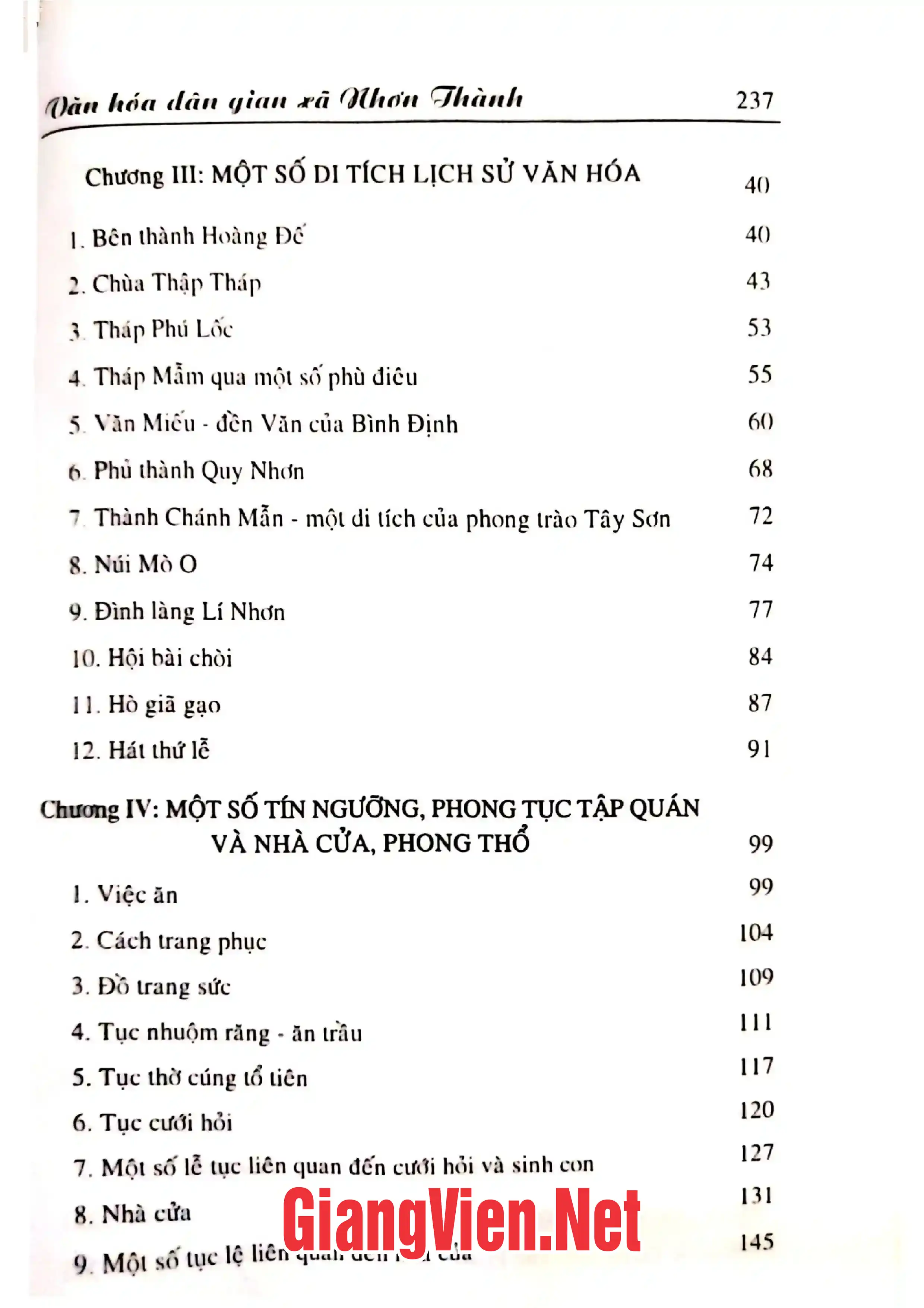 Mục lục chi tiết trang 1 sách Văn hóa dân gian xã Nhơn Thành