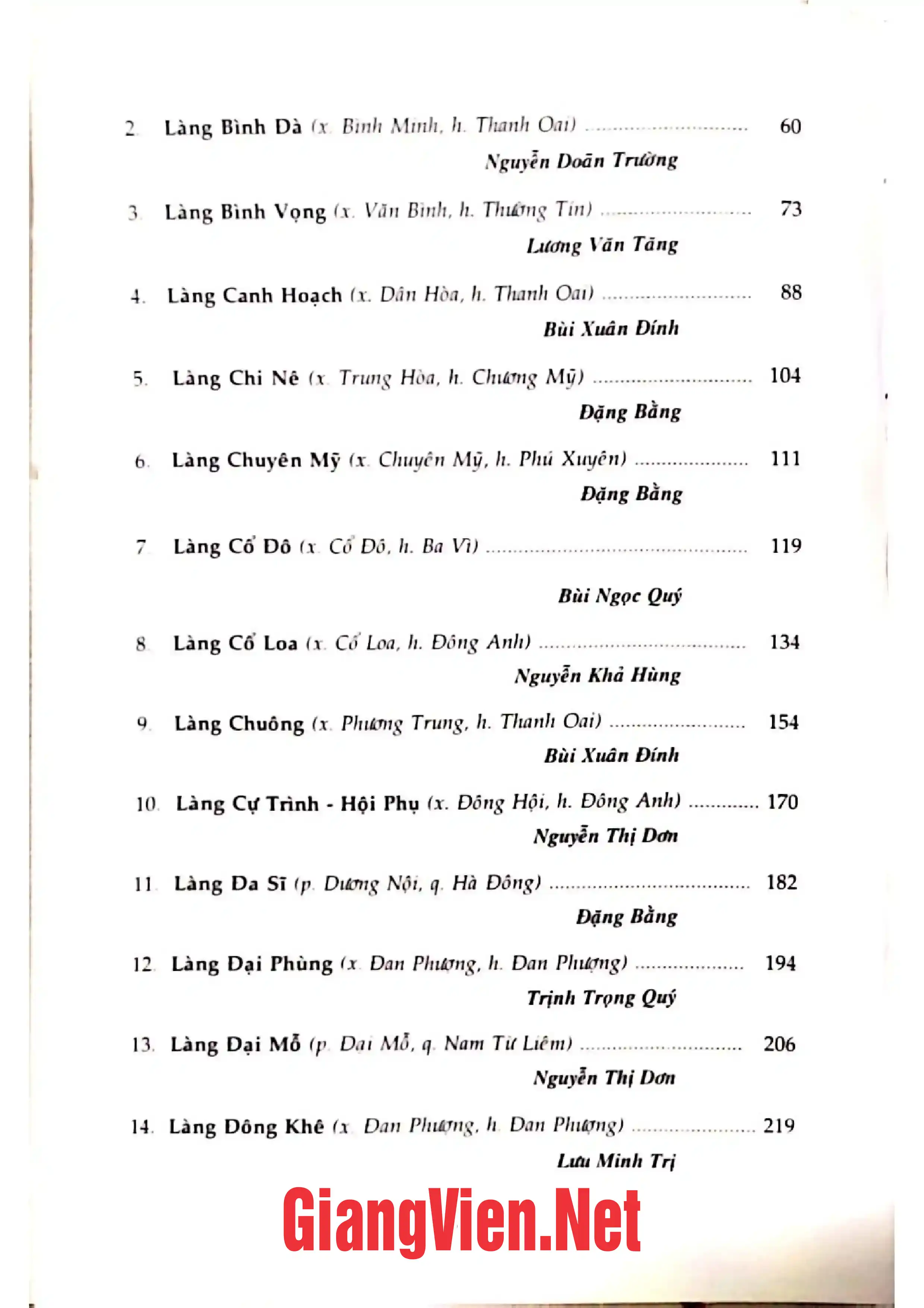 Mục lục chi tiết trang 1 sách Làng cổ Hà Nội, tập 1
