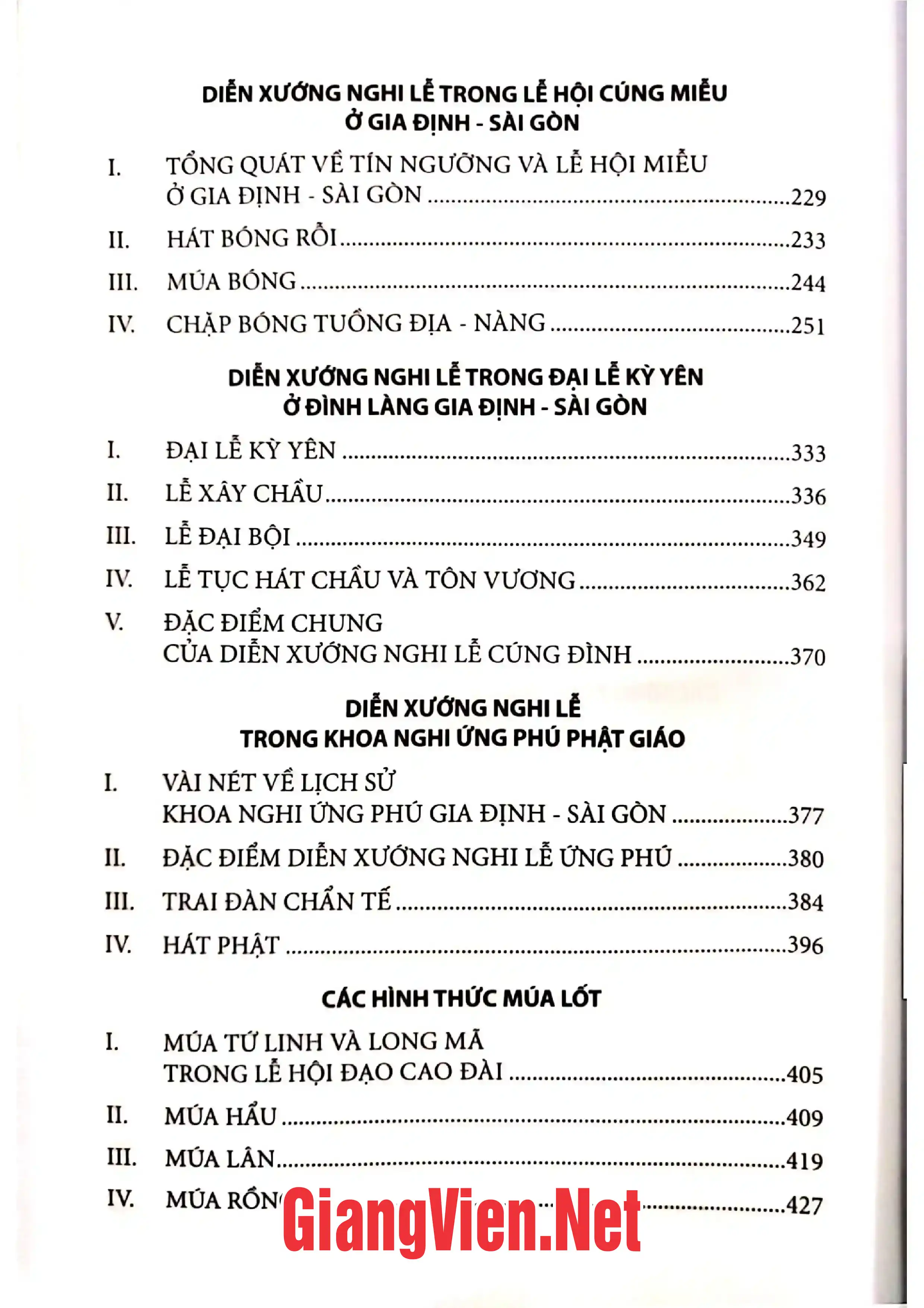 Mục lục chi tiết trang 1 sách Gia định Sài Gòn hò, hát, lý, vè và diễn xướng lễ hội