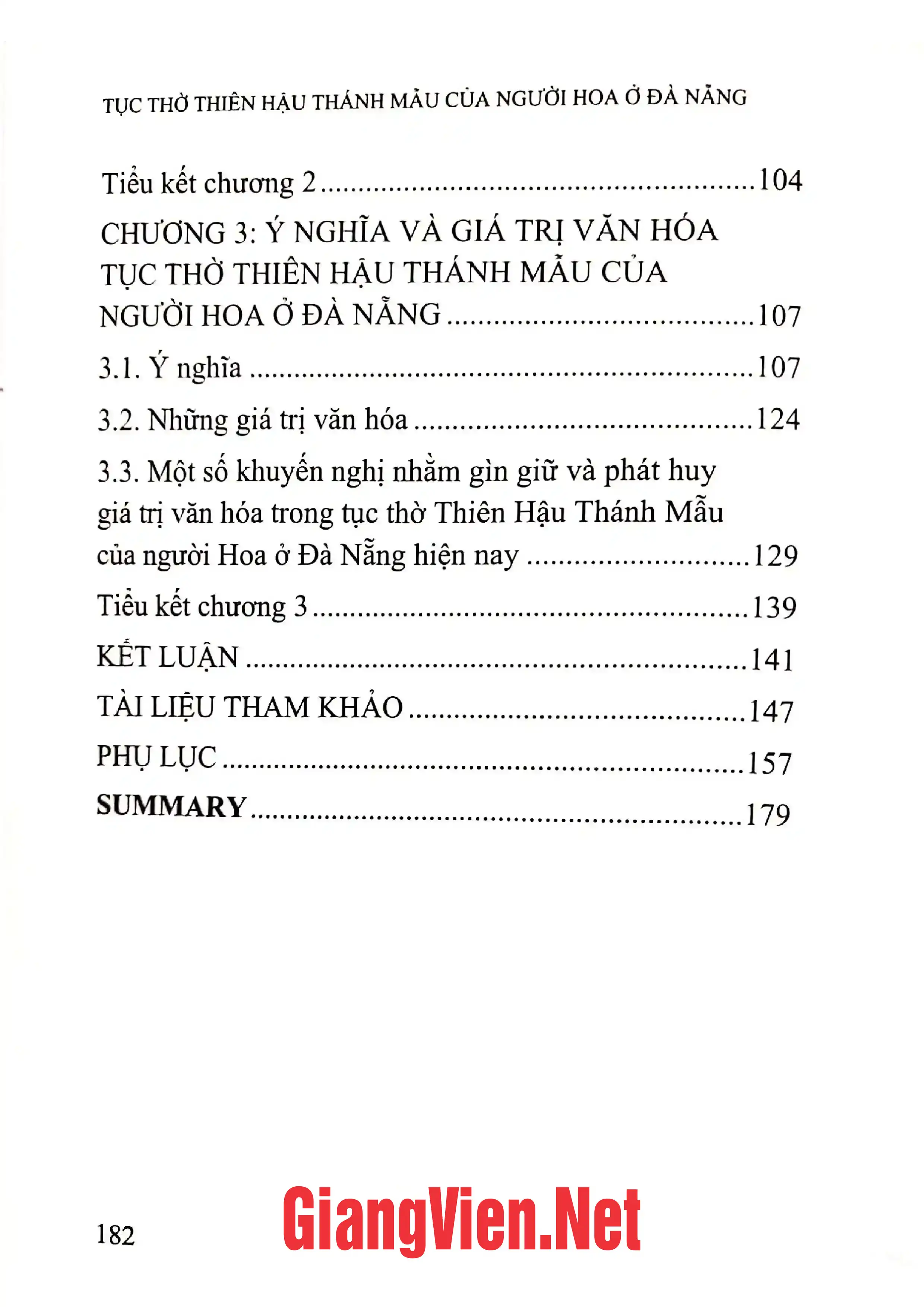 Mục lục chi tiết trang 1 sách Tục thờ thần Thiên Hậu Thánh Mẫu của người Hoa ở Đà Nẵng