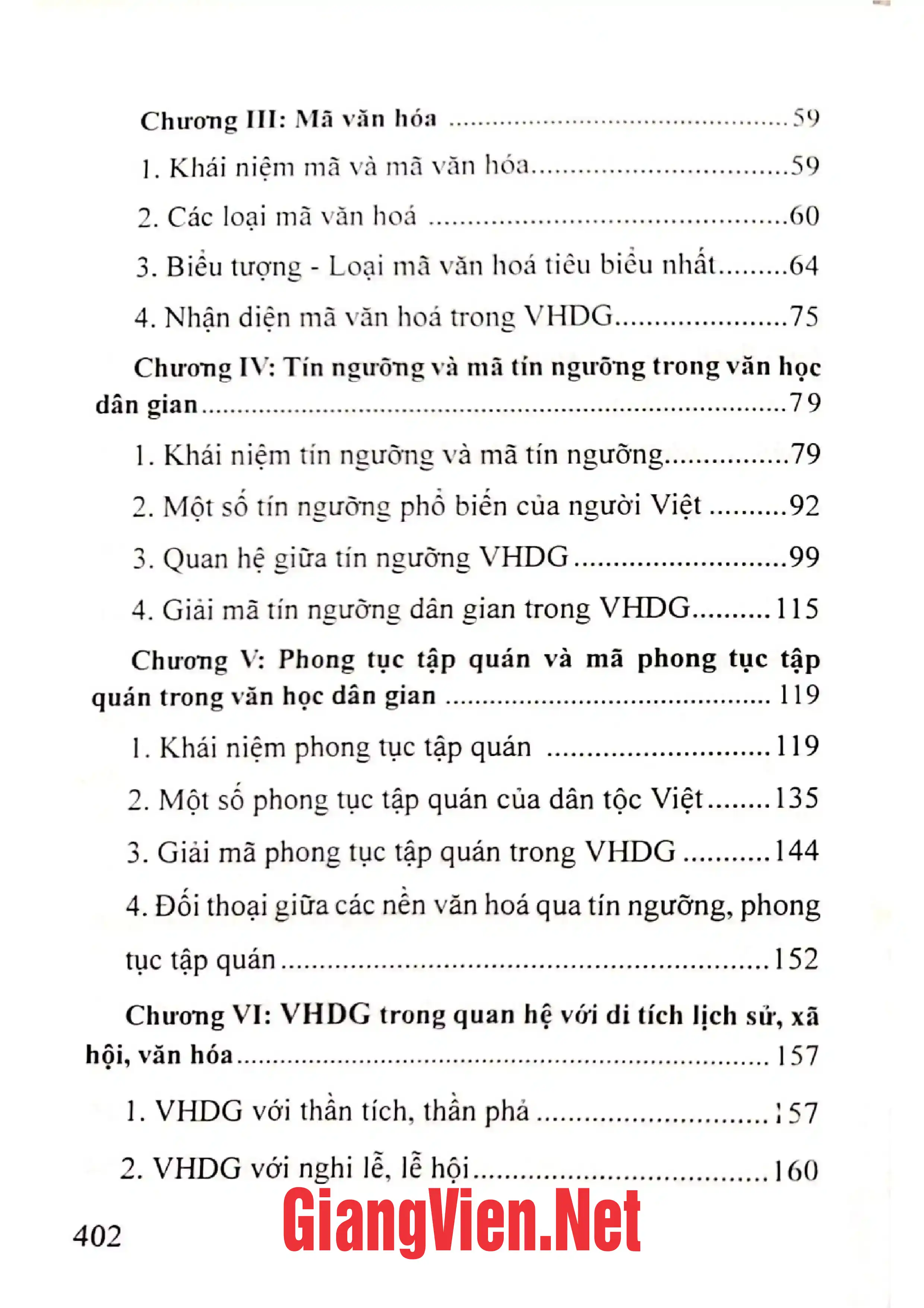 Mục lục chi tiết trang 1 sách Nghiên cứu văn học dân gian từ mã văn hóa dân gian