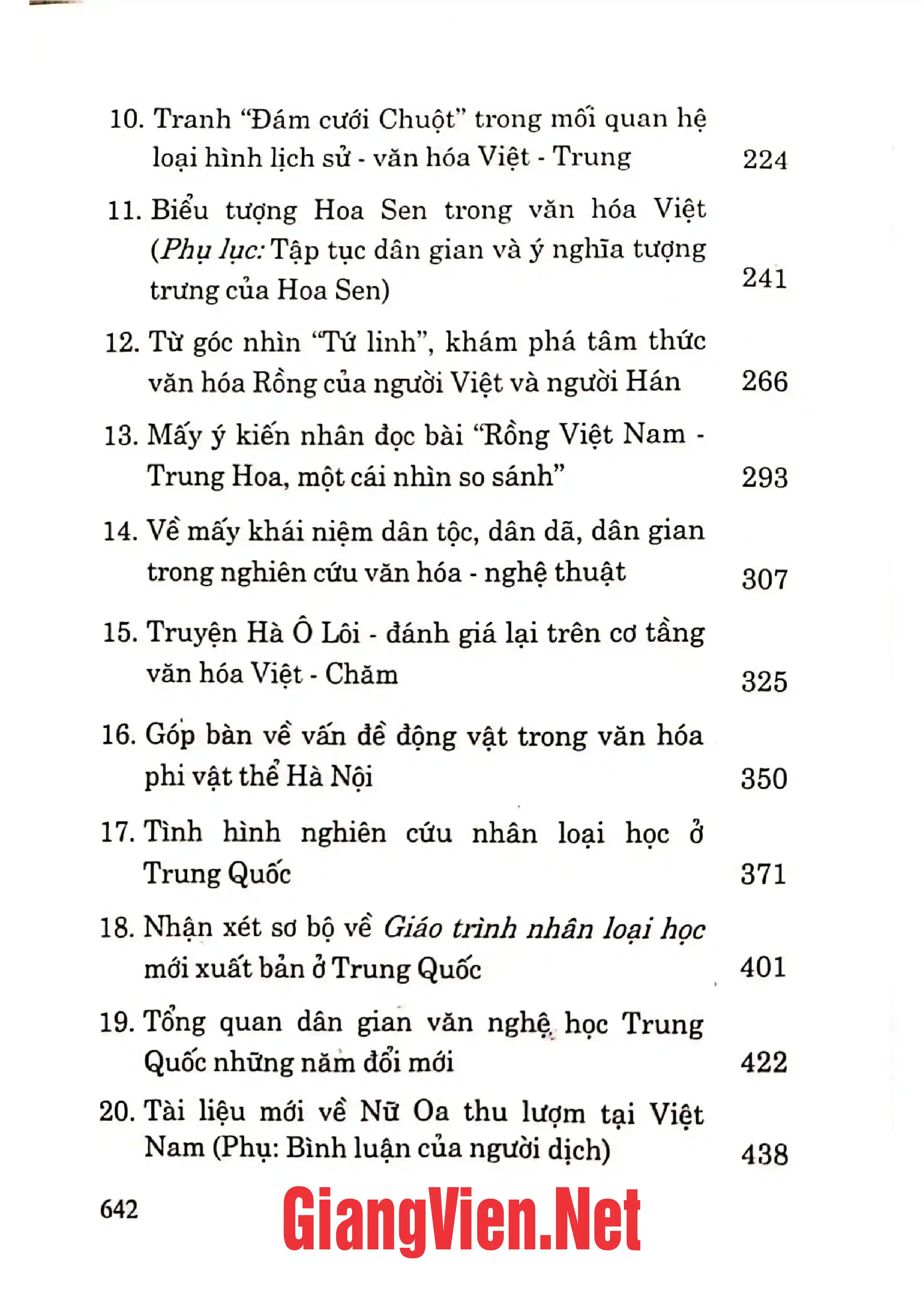 Mục lục chi tiết trang 1 sách Văn hóa dân gian người Việt góc nhìn so sánh