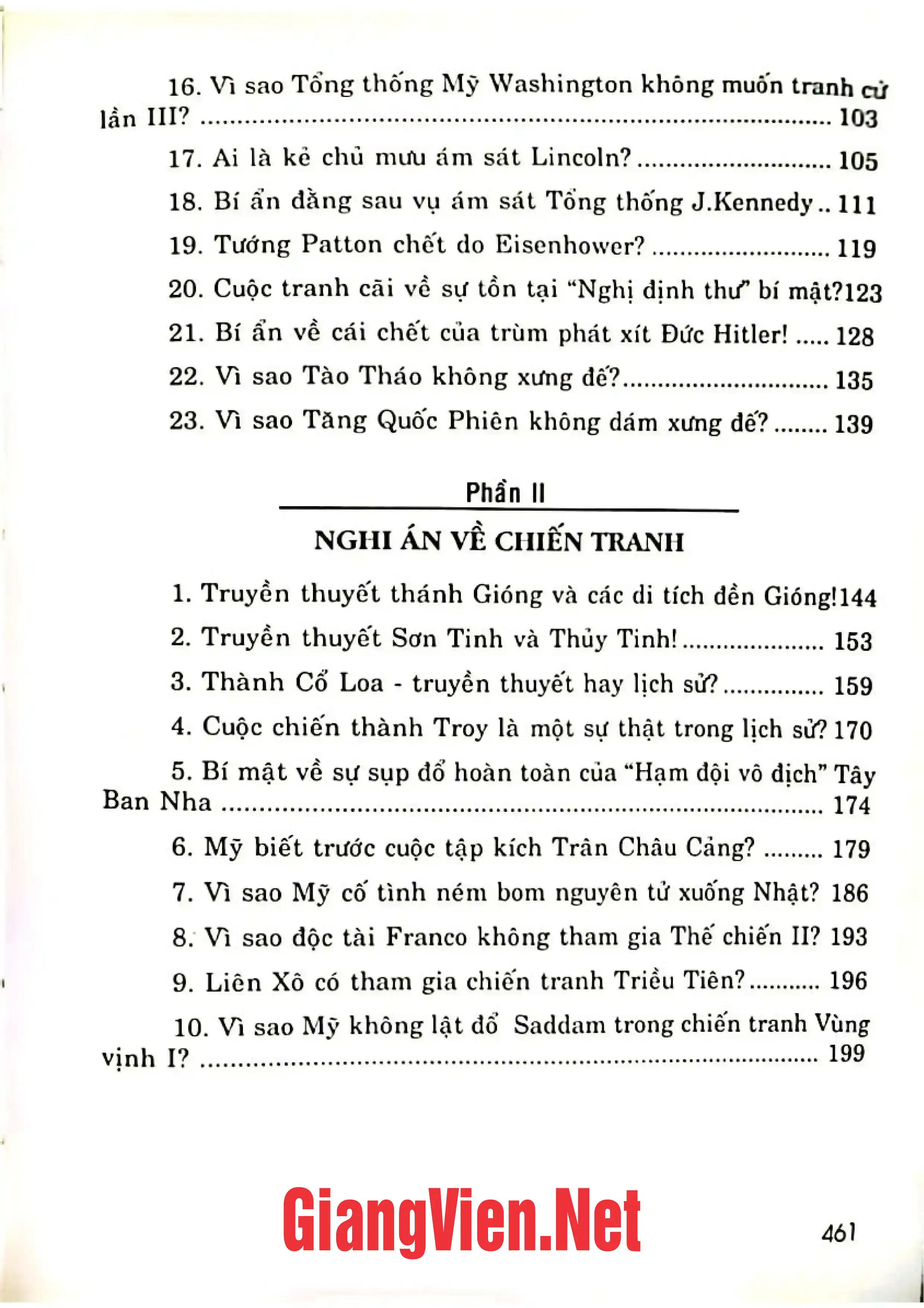 Mục lục chi tiết trang 1 sách Truyền thuyết hay lịch sử. Những nghi án kì lạ trong lịch sử Việt Nam và thế giới