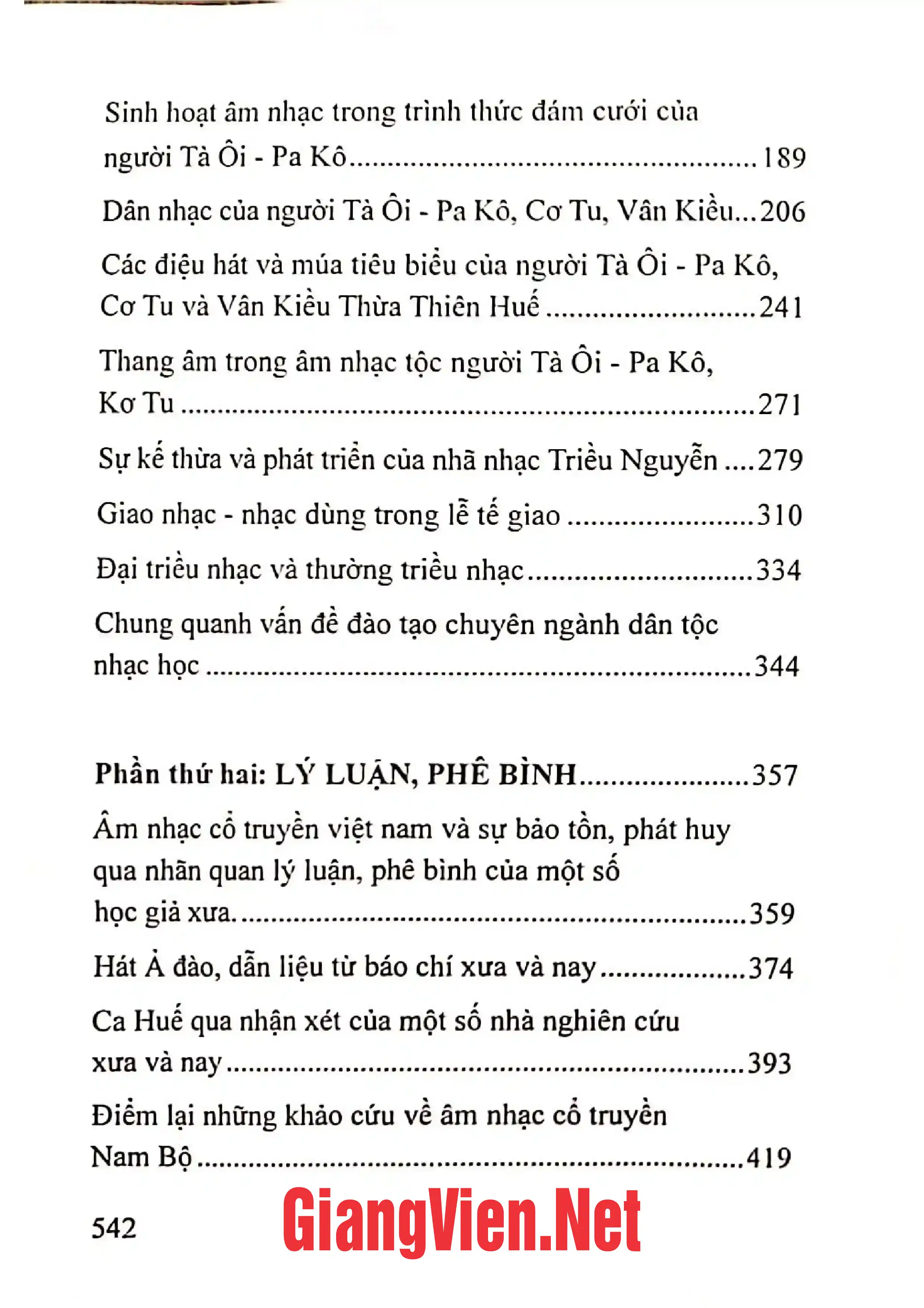 Mục lục chi tiết trang 1 sách Tuyển tập nghiên cứu, phê bình âm nhạc truyền thống Việt Nam