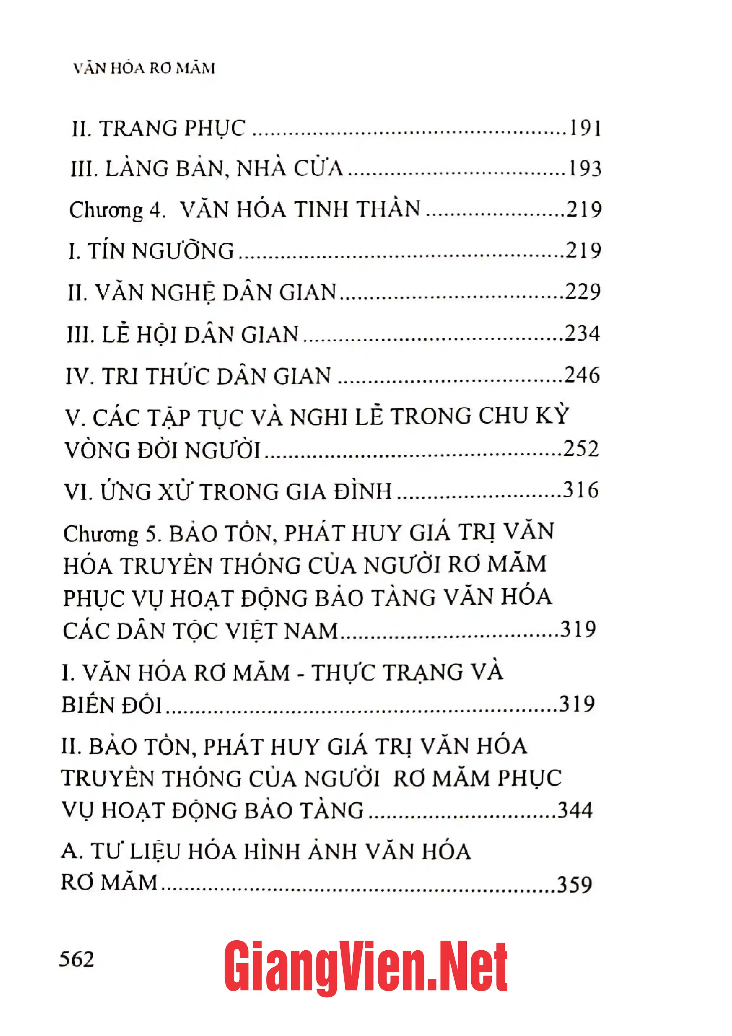 Mục lục chi tiết trang 1 sách Văn hóa Rơ Măm
