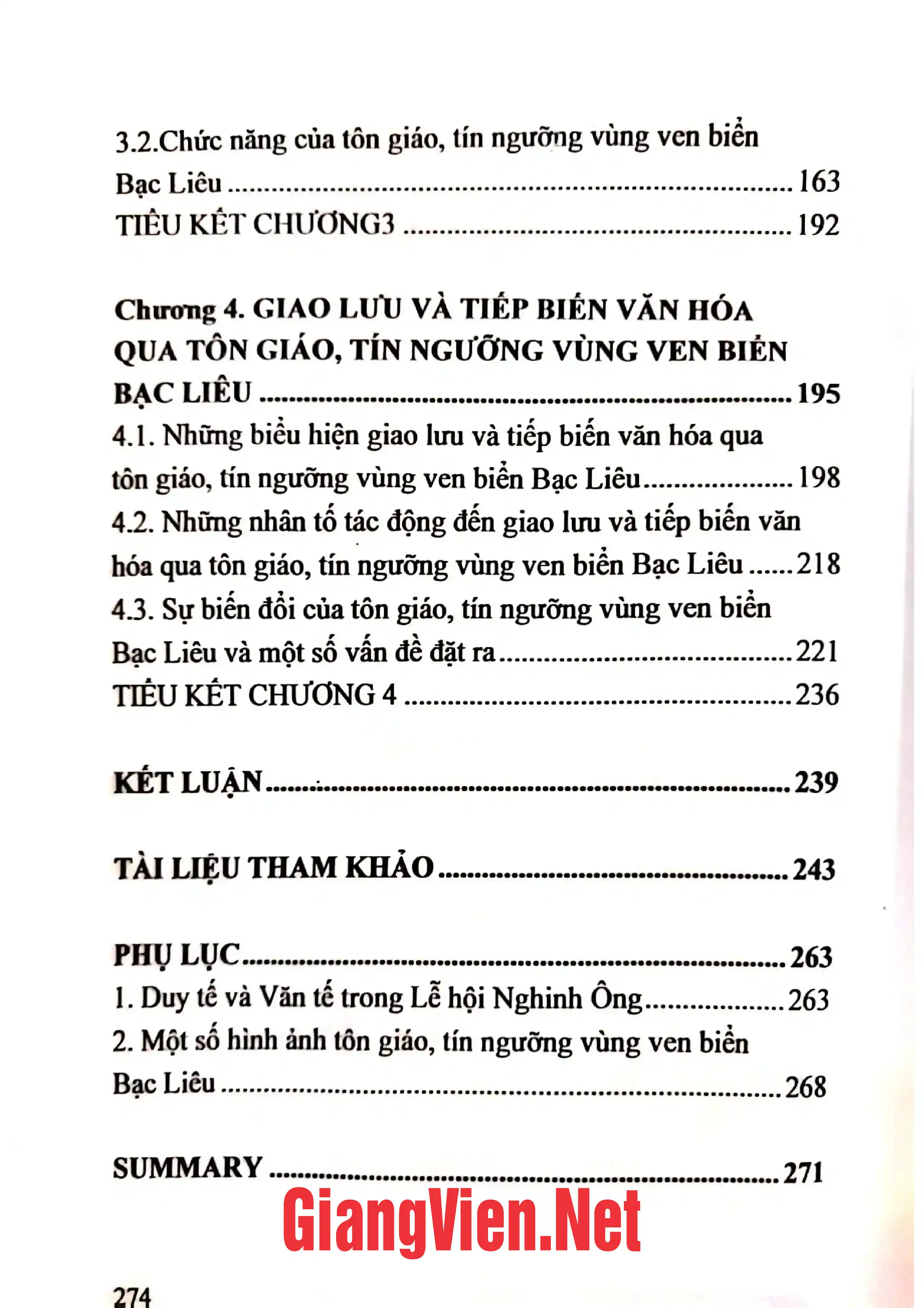 Mục lục chi tiết trang 1 sách Tôn giáo, tín ngưỡng dân gian cư dân ven biển Bạc Liêu