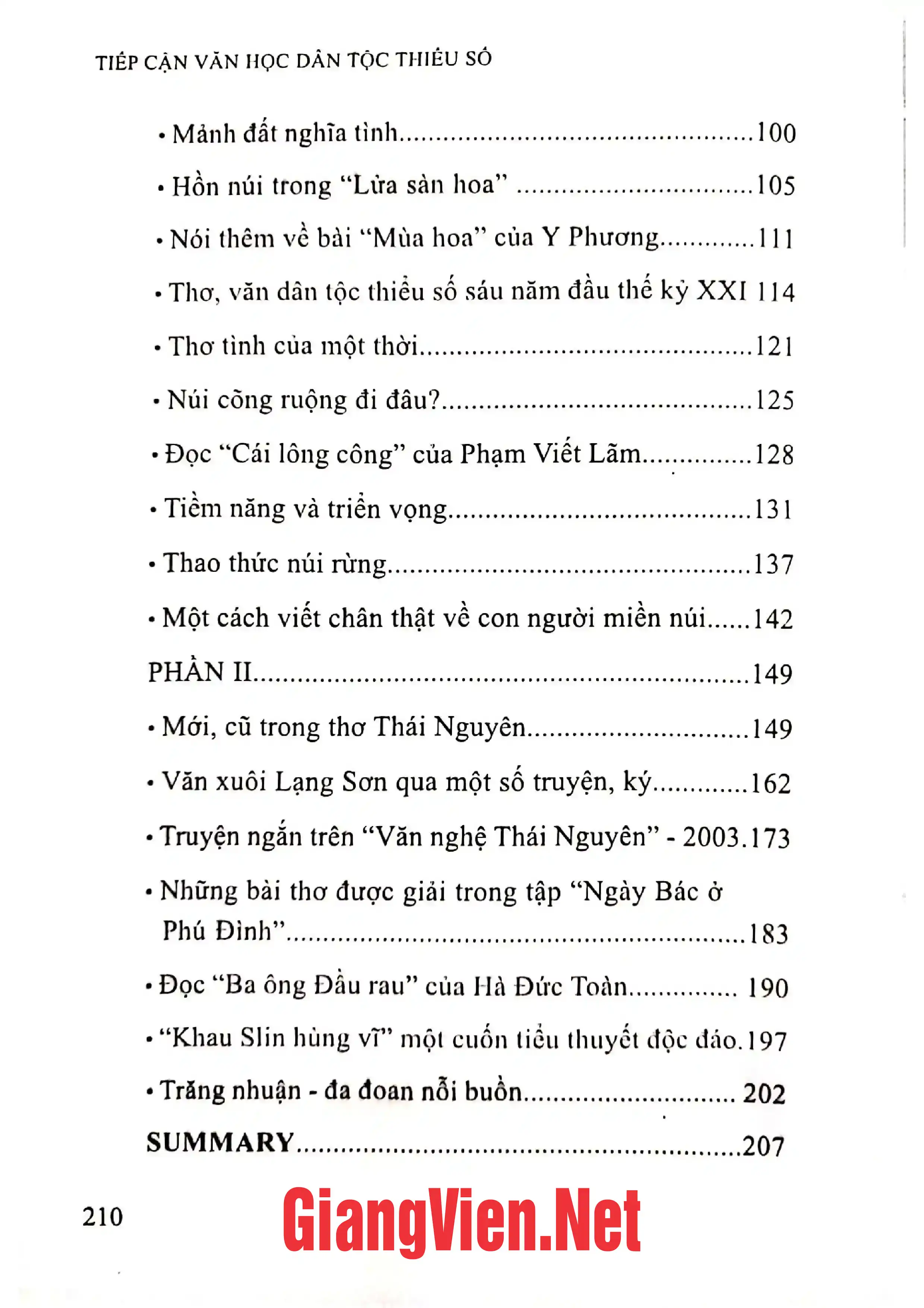 Mục lục chi tiết trang 1 sách Tiếp cận văn học dân tộc thiểu số