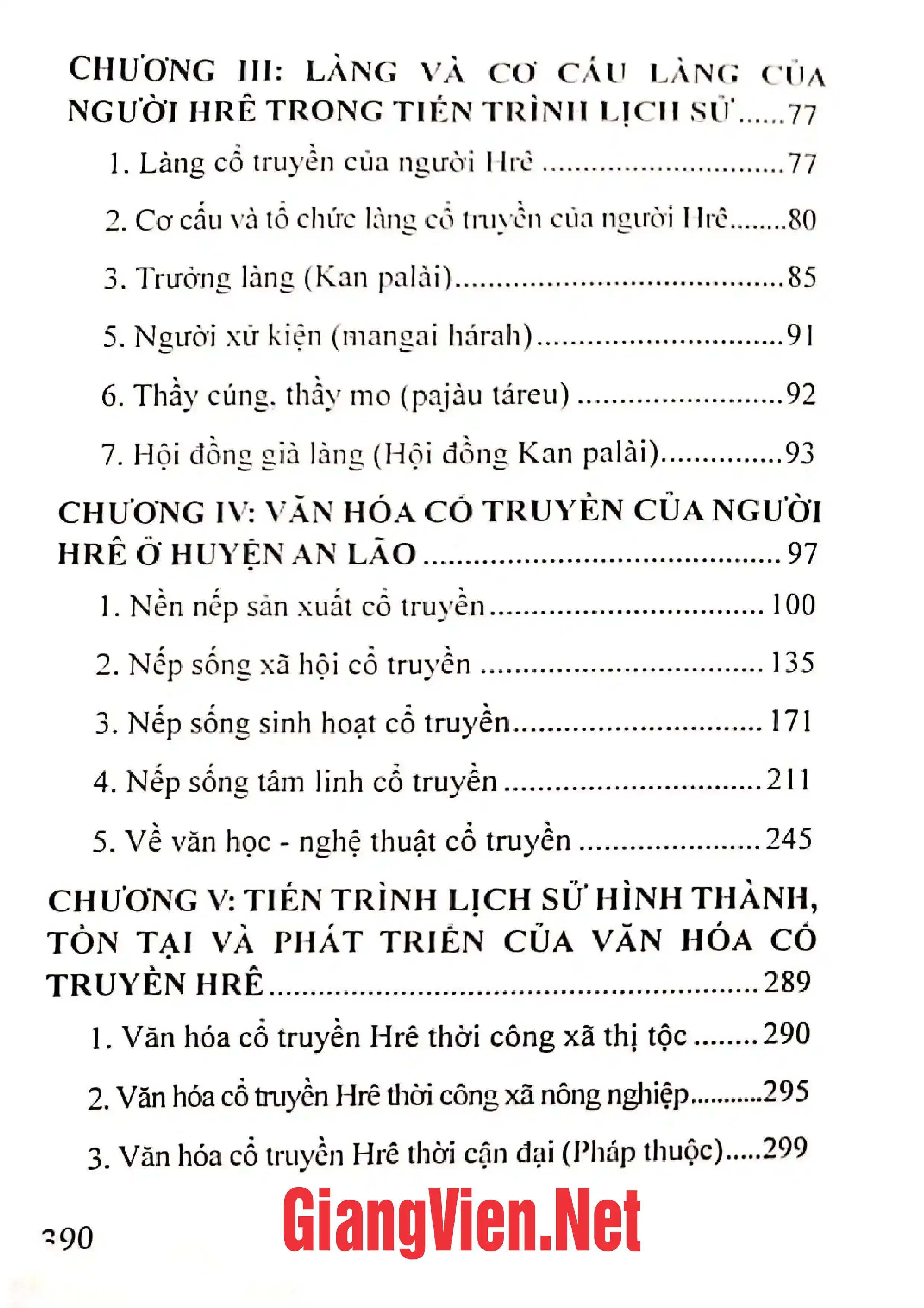 Mục lục chi tiết trang 1 sách Văn hóa cổ truyền của người Hrê ở huyện An Lão tỉnh Bình Định