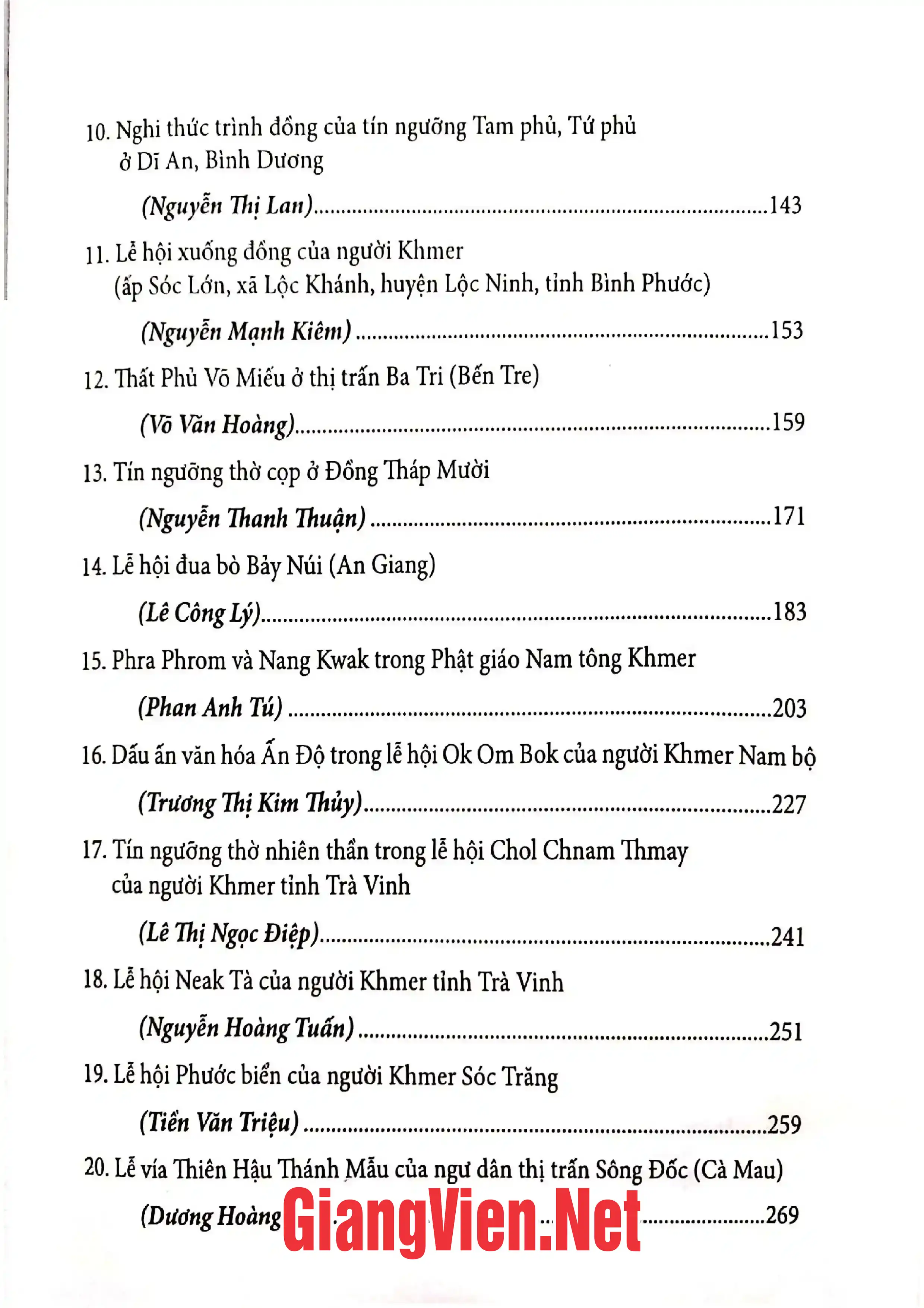 Mục lục chi tiết trang 1 sách Văn hóa dân gian Nam bộ tín ngưỡng dân gian
