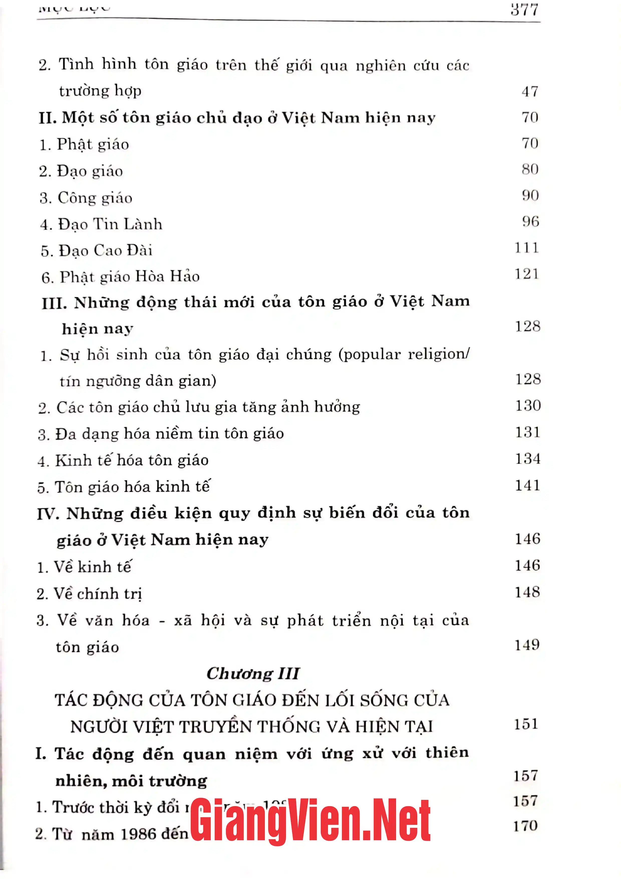 Mục lục chi tiết trang 1 sách Những biến động trong đời sống tôn giáo hiện nay và tác động của nó đến lối sống người Việt
