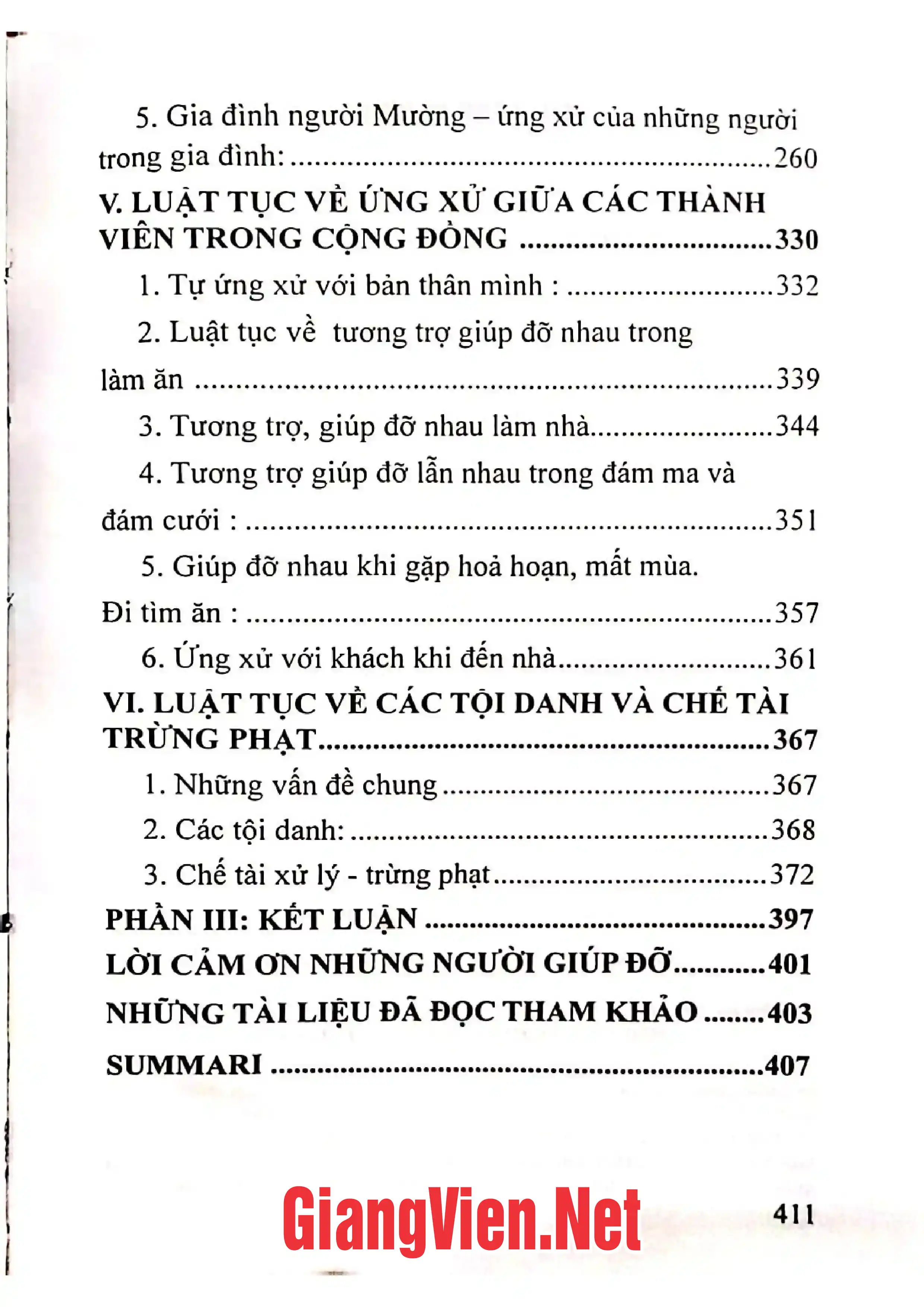 Mục lục chi tiết trang 2 sách Luật tục Mường