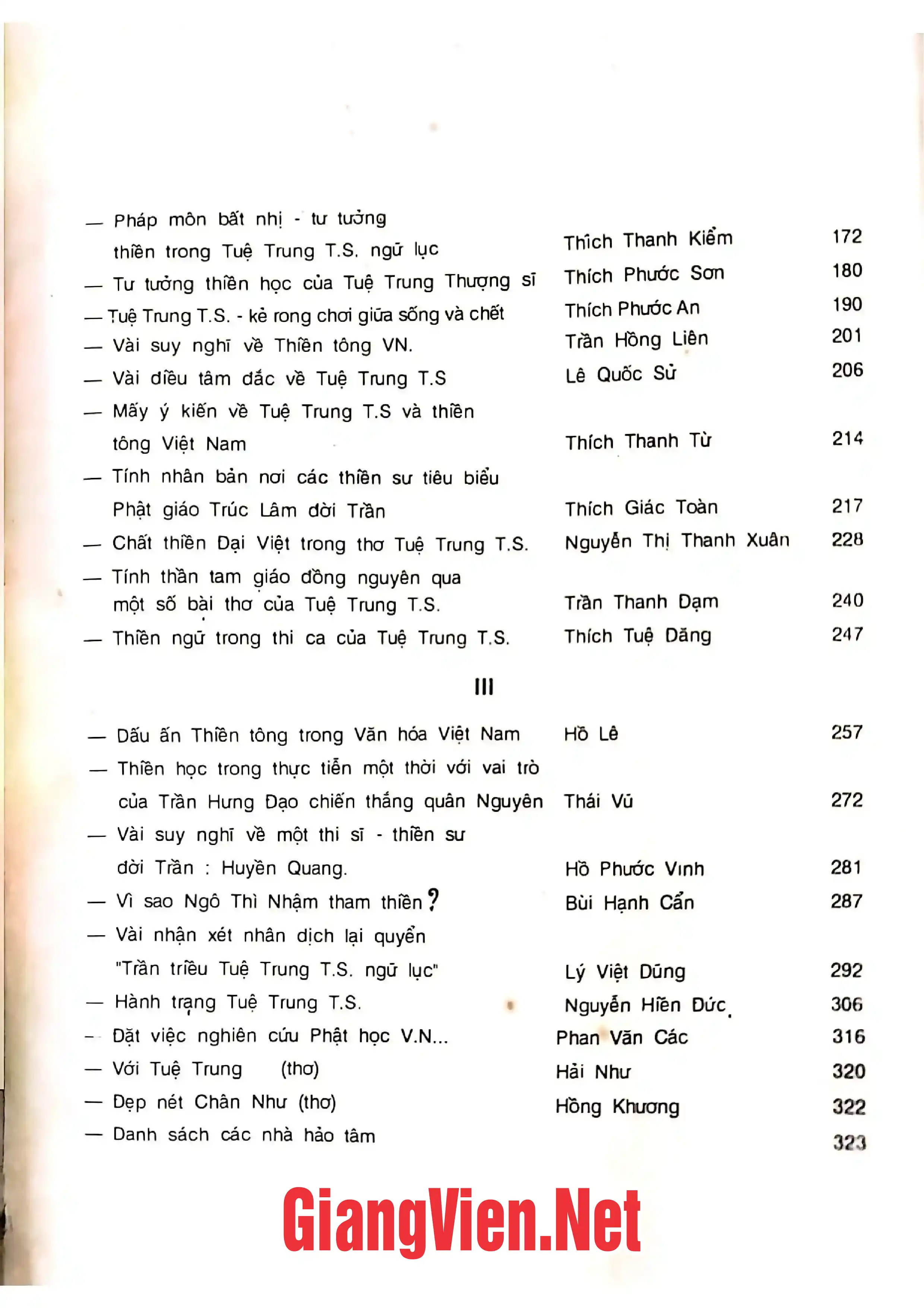 Mục lục chi tiết trang 1 sách Tuệ Trung Thượng Sĩ với Thiền tông Việt nam, khoa học