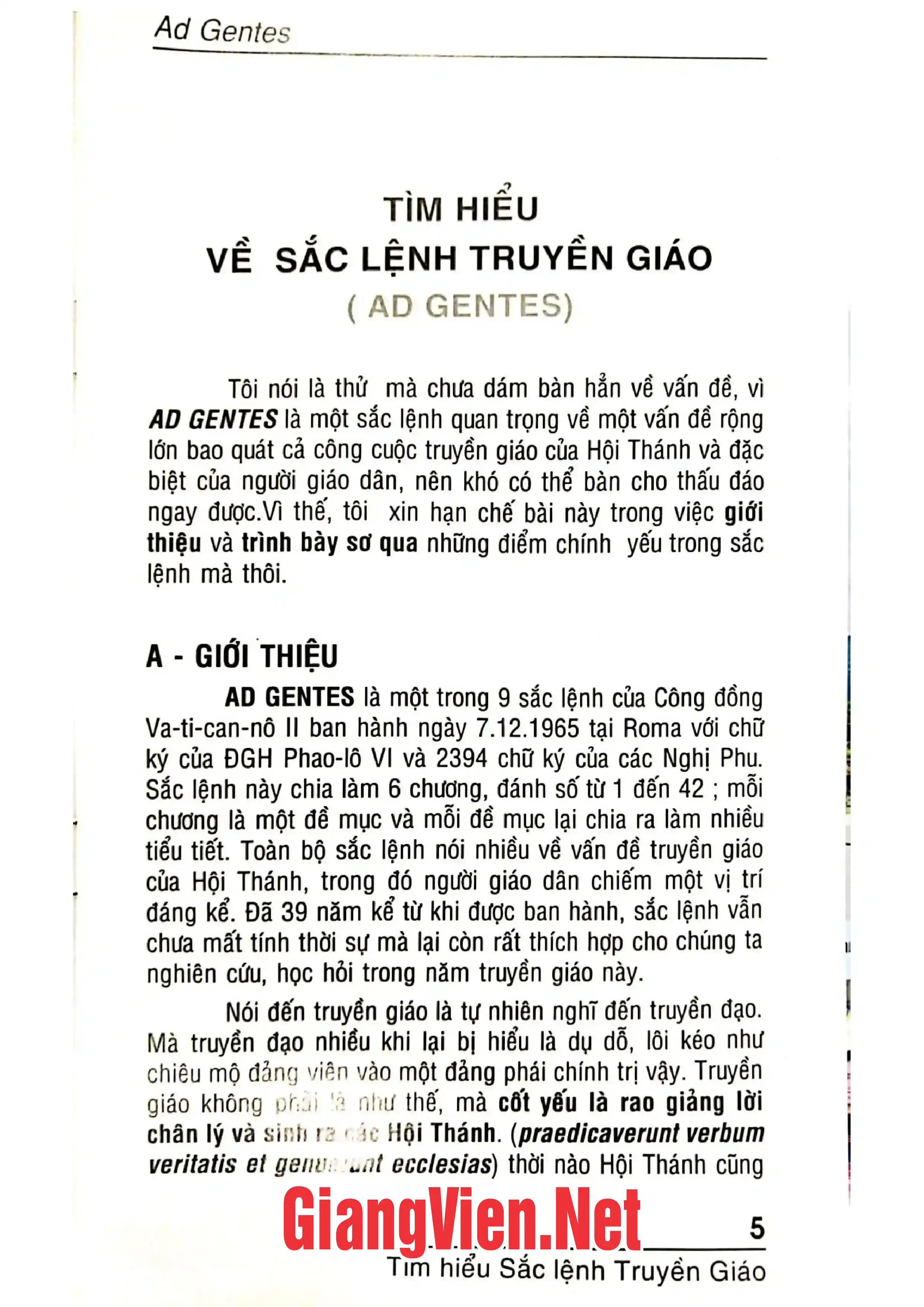 Trang bìa chính thức sách Tìm hiểu sắc lệnh truyền giáo