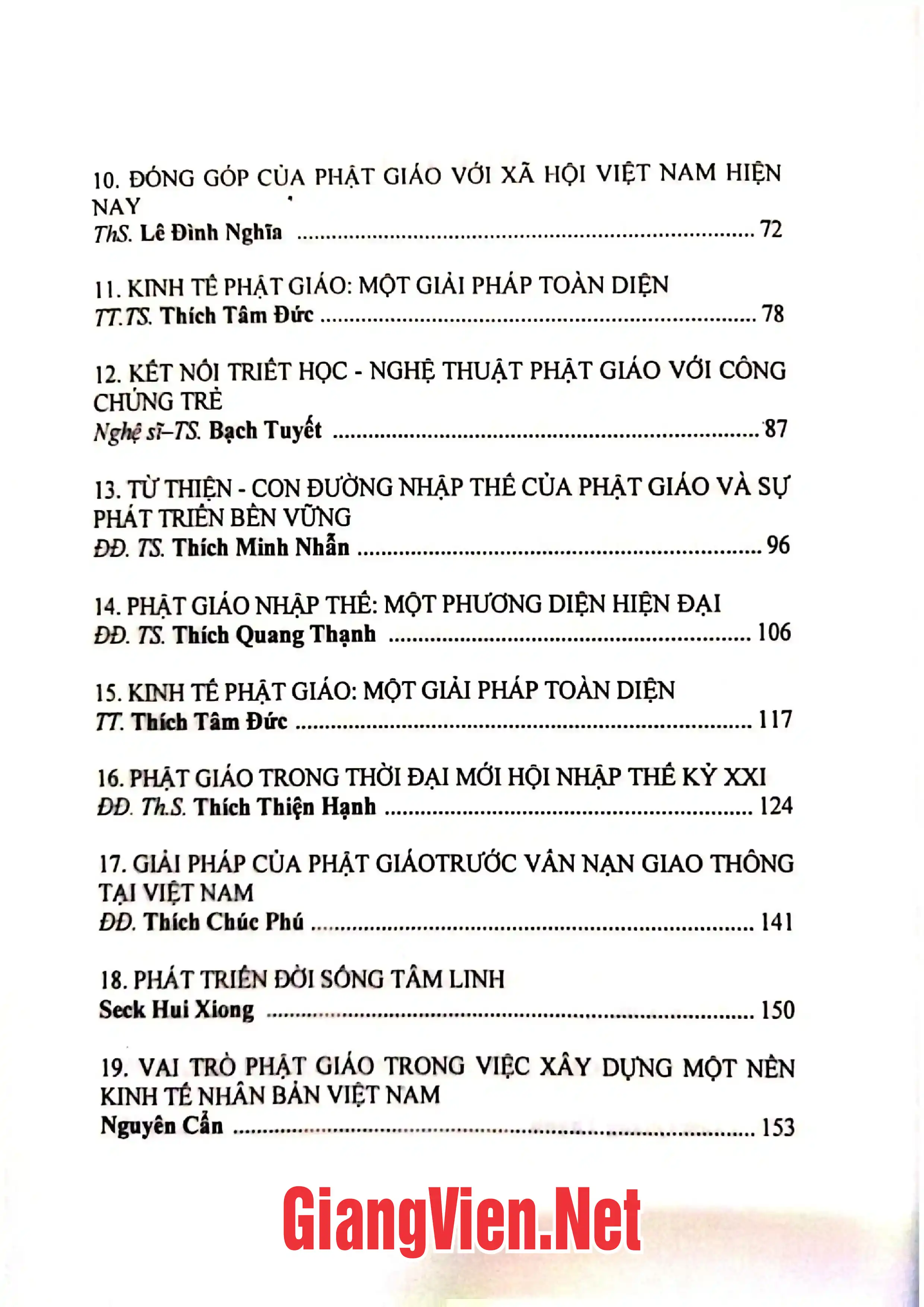 Mục lục chi tiết trang 1 sách Phật giáo nhập thế và phát triển