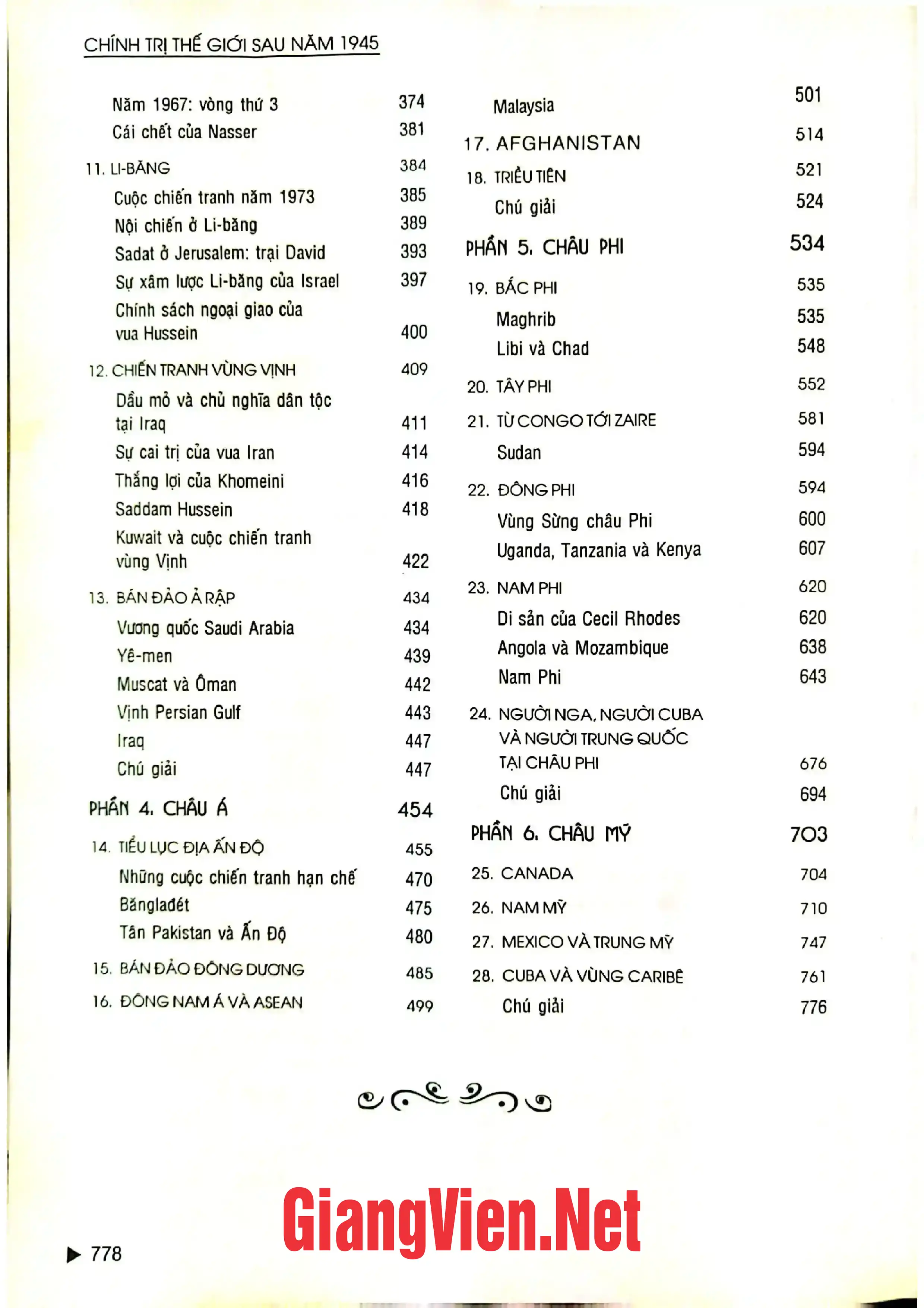 Mục lục chi tiết trang 1 sách Chính trị thế giới sau năm 1945