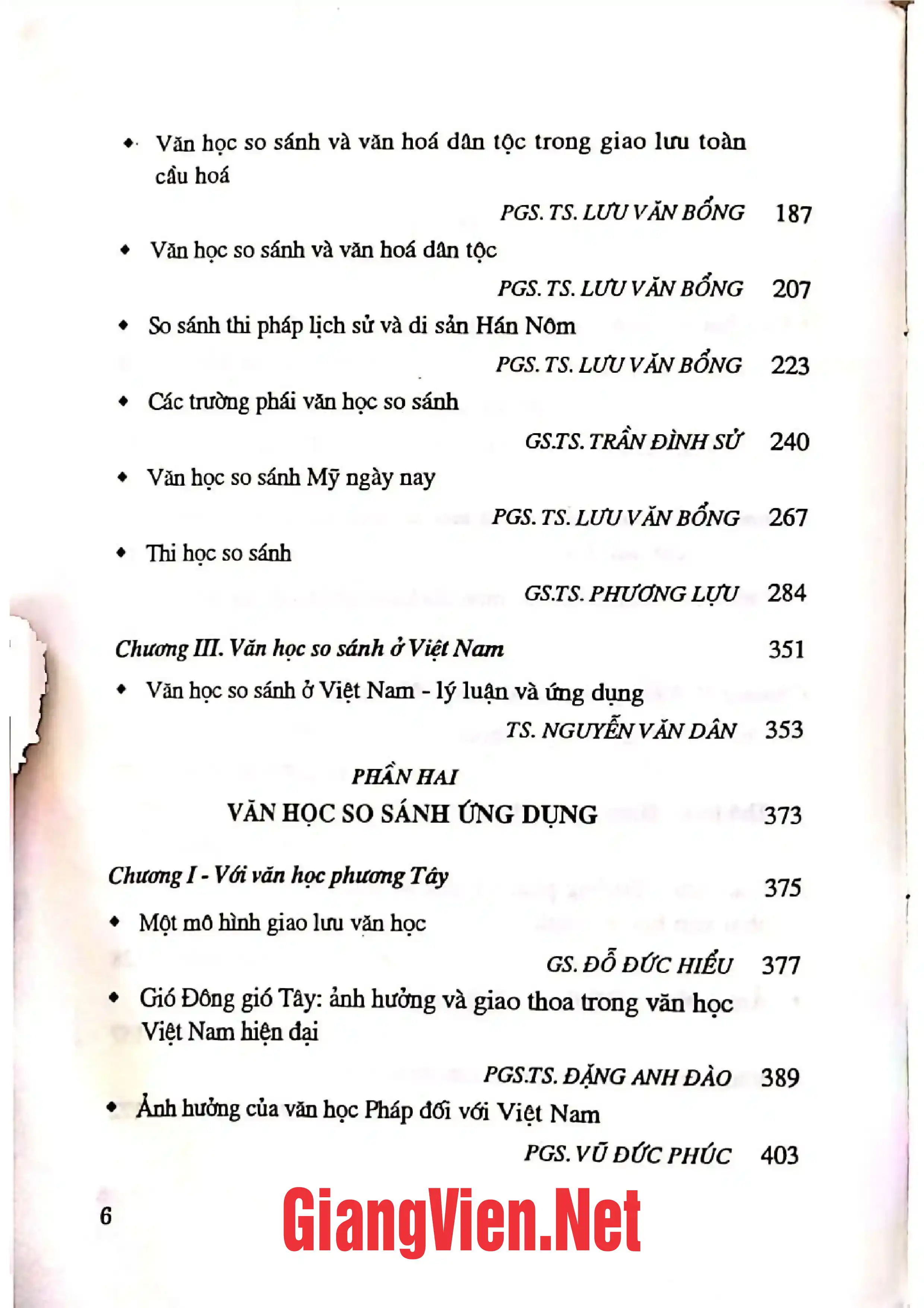 Mục lục chi tiết trang 1 sách Văn học so sánh lý luận và ứng dụng