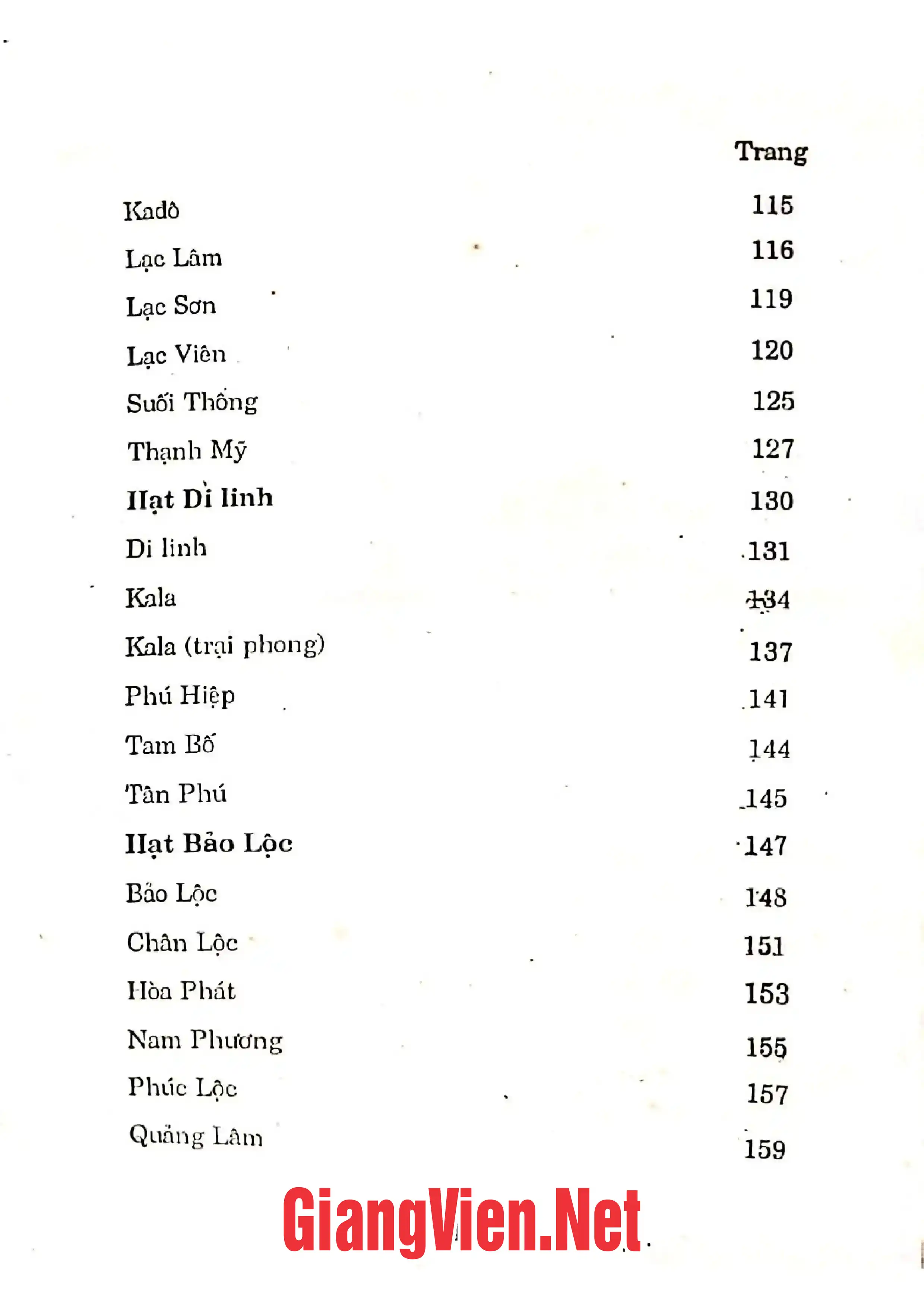 Mục lục chi tiết trang 3 sách Lịch sử sơ lược của giáo phận Đà Lạt và các giáo sở trong giáo phận