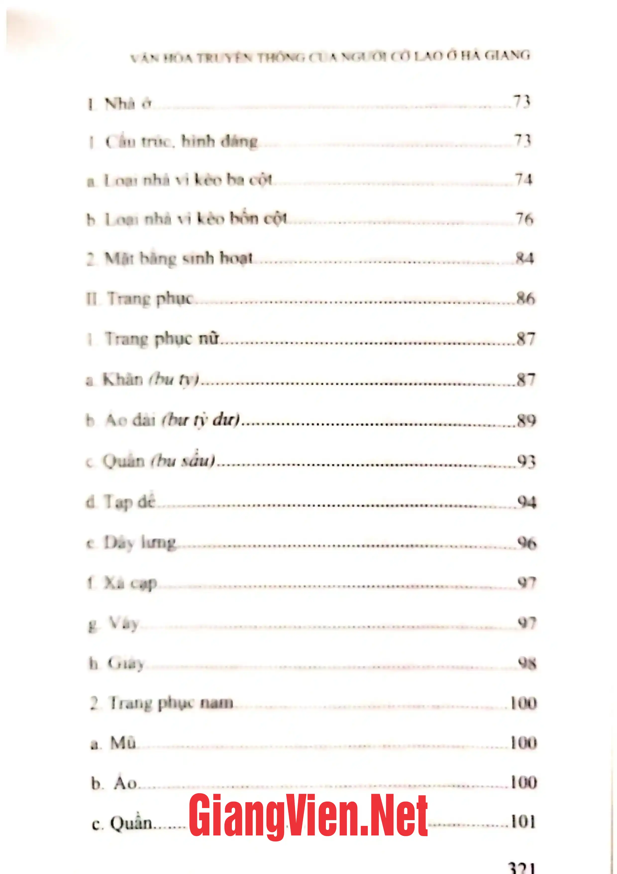 Mục lục chi tiết trang 2 sách Văn hóa truyền thống của người Cờ Lao ở Hà Giang