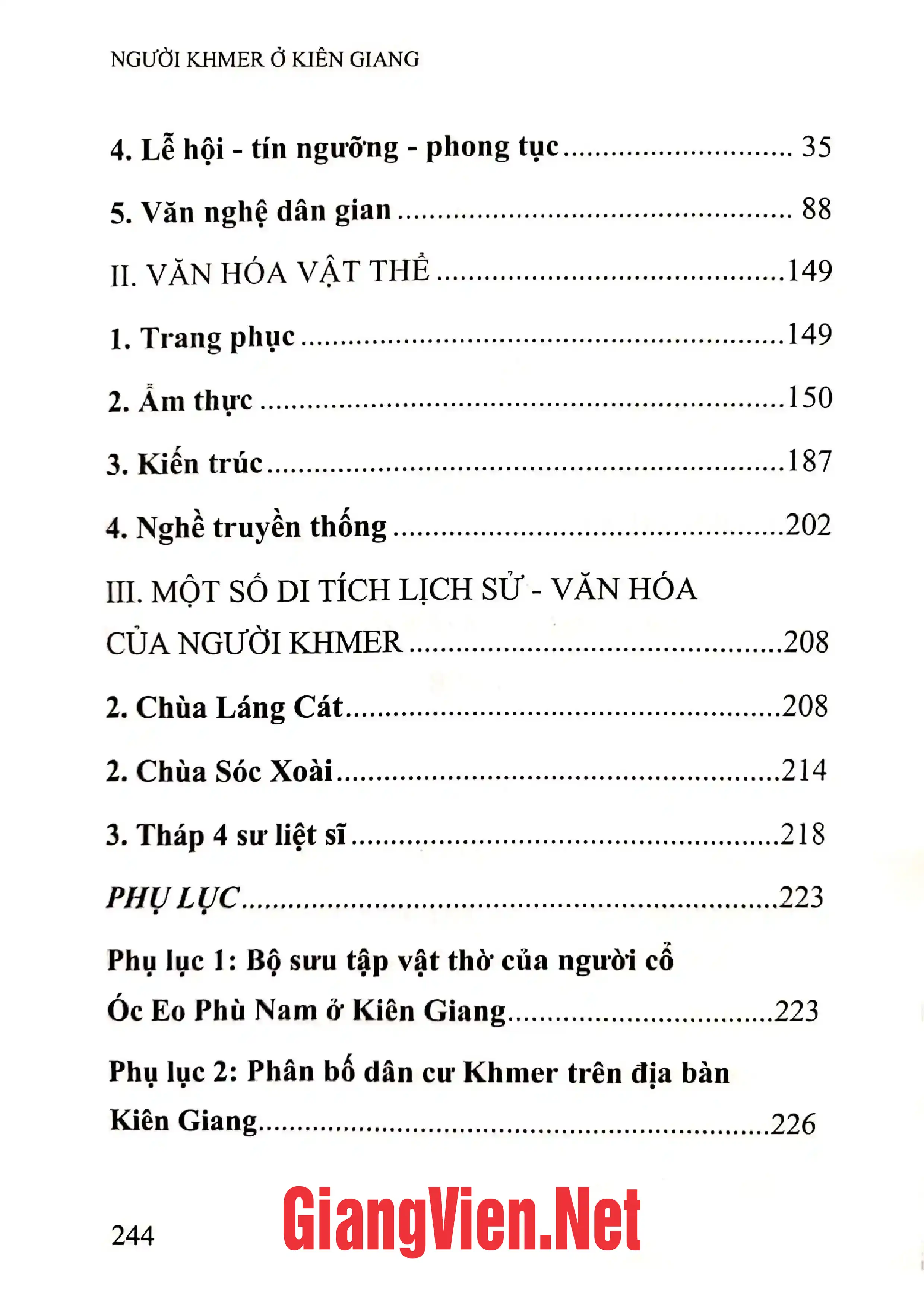 Mục lục chi tiết trang 1 sách Người Khmer ở Kiên Giang