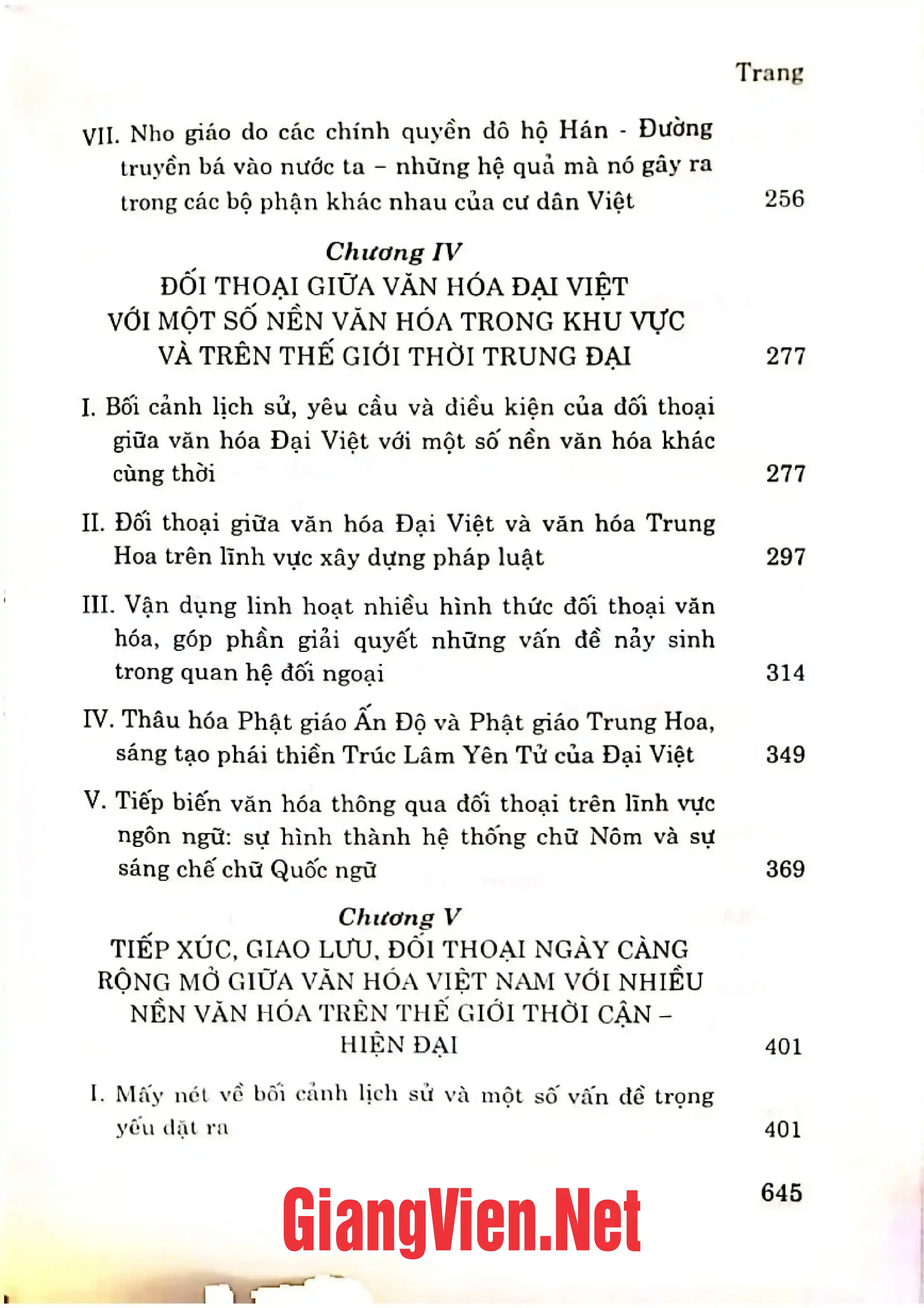 Mục lục chi tiết trang 2 sách Sự đa dạng văn hoá và đối thoại giữa các nền văn hoá