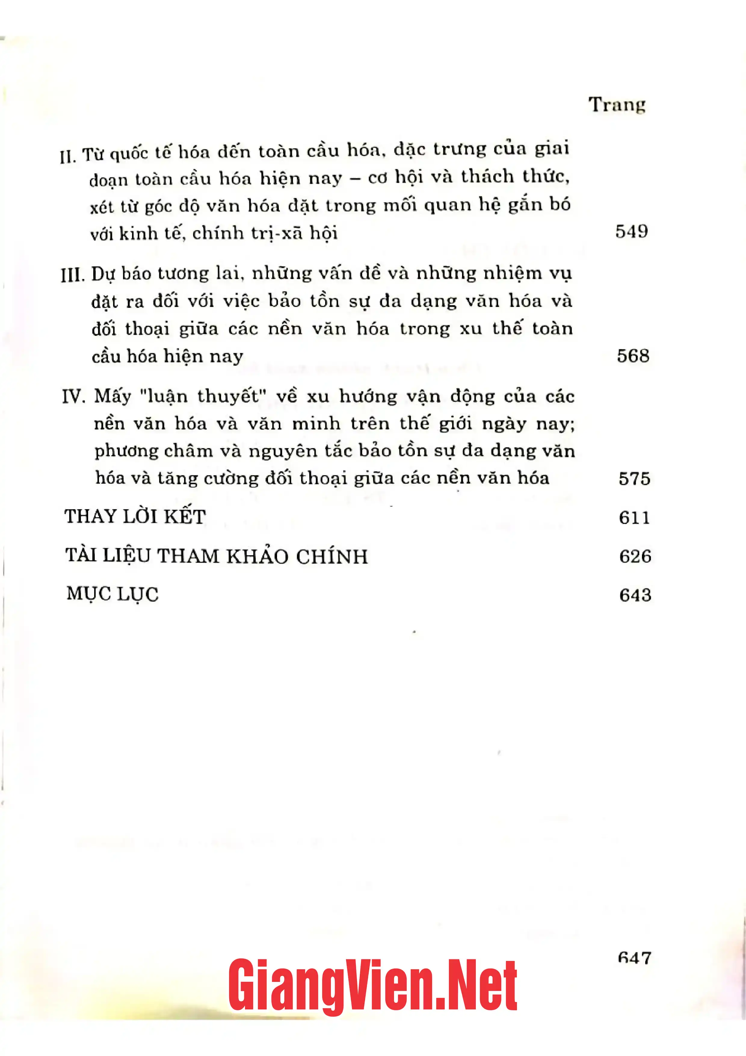 Nội dung trang phụ bản giới thiệu sách Sự đa dạng văn hoá và đối thoại giữa các nền văn hoá