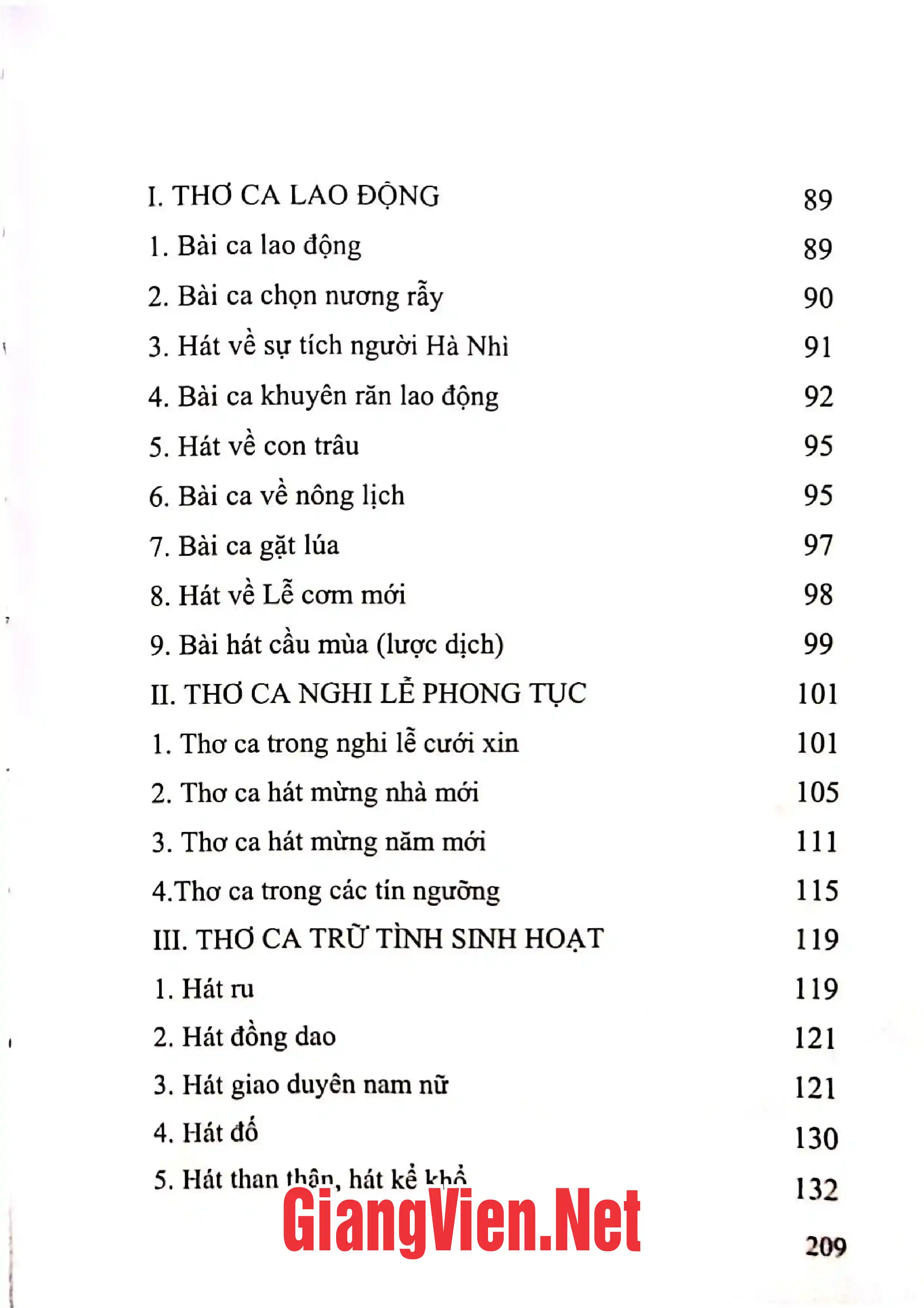 Mục lục chi tiết trang 2 sách Thơ ca dân gian người Hà Nhì ở Lào Cai