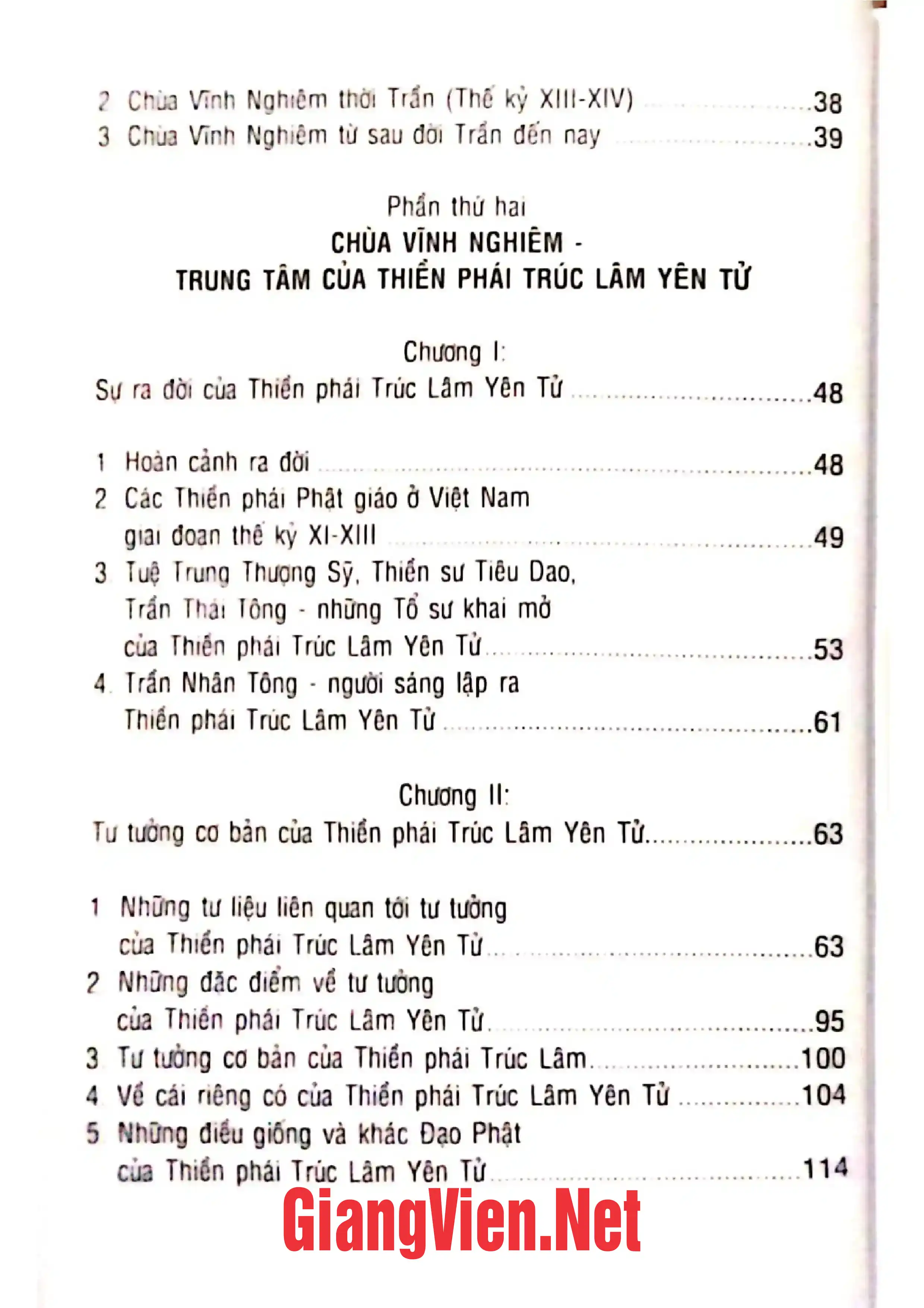 Mục lục chi tiết trang 1 sách Chùa Vĩnh Nghiêm với thiền phái Trúc Lâm Yên Tử