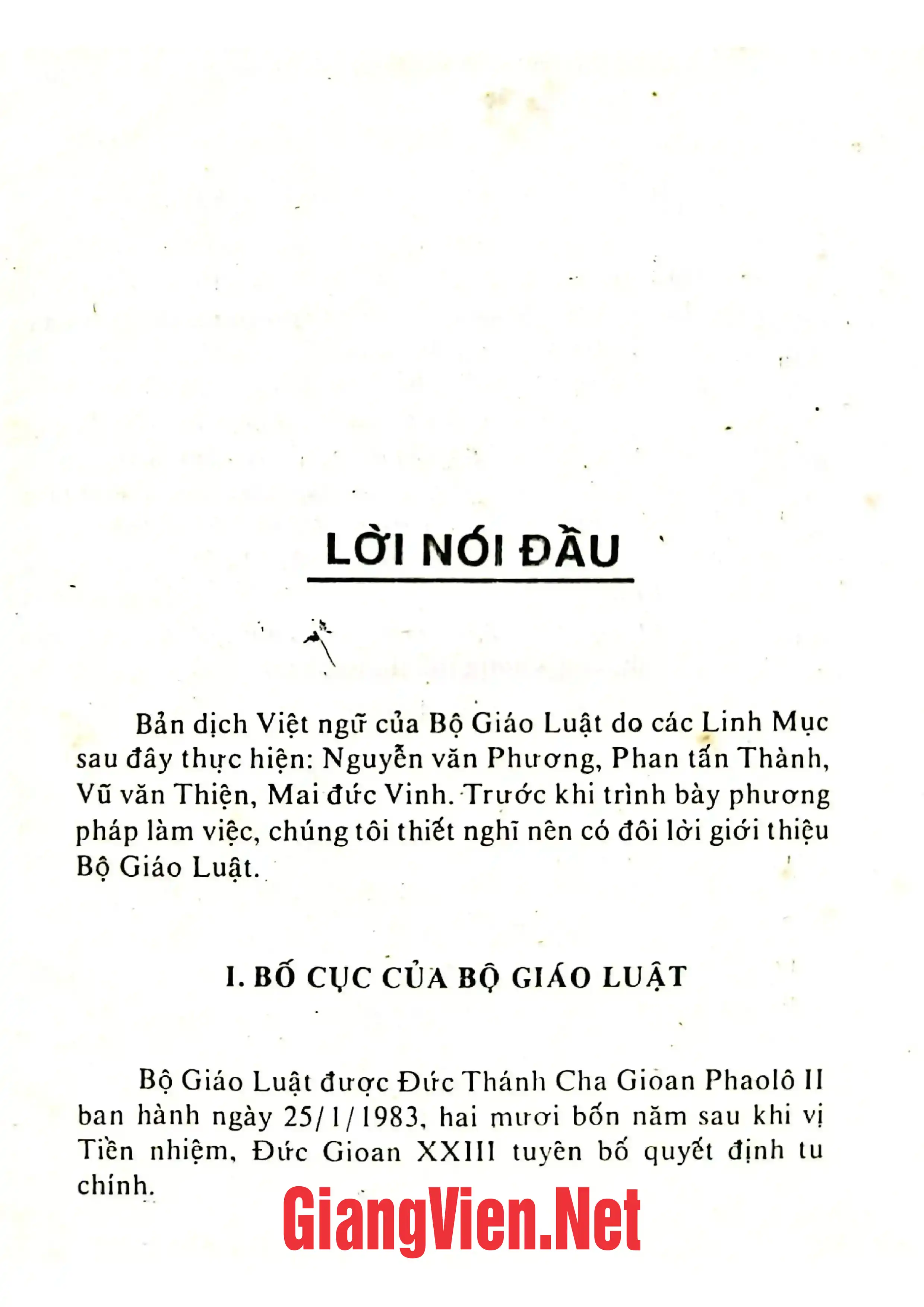 Mục lục chi tiết trang 1 sách Bộ giáo luật, ấn bản Việt ngữ